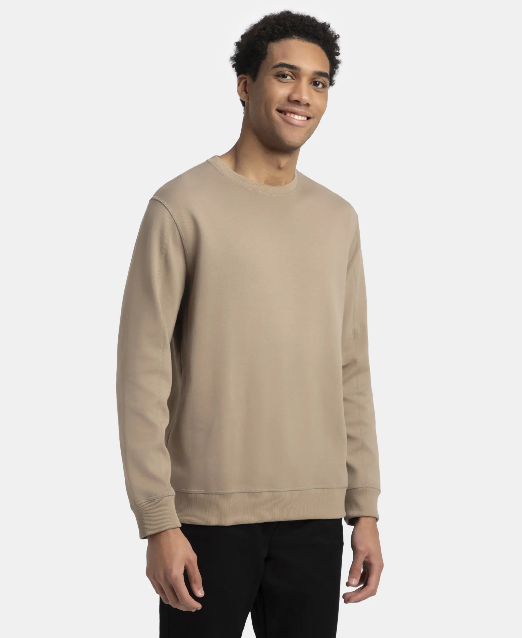 Super Combed Cotton Rich Pique Sweatshirt with Ribbed Cuffs - Desert Taupe - Image 2