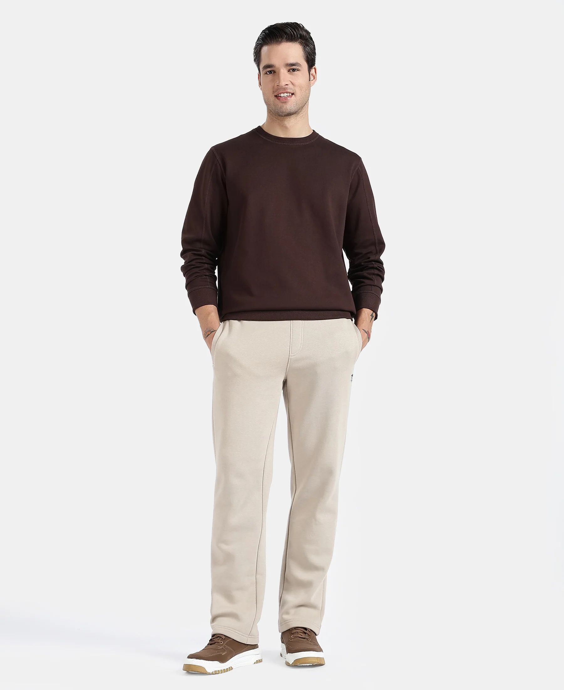 Super Combed Cotton Rich Pique Sweatshirt with Ribbed Cuffs - Java - Image 4