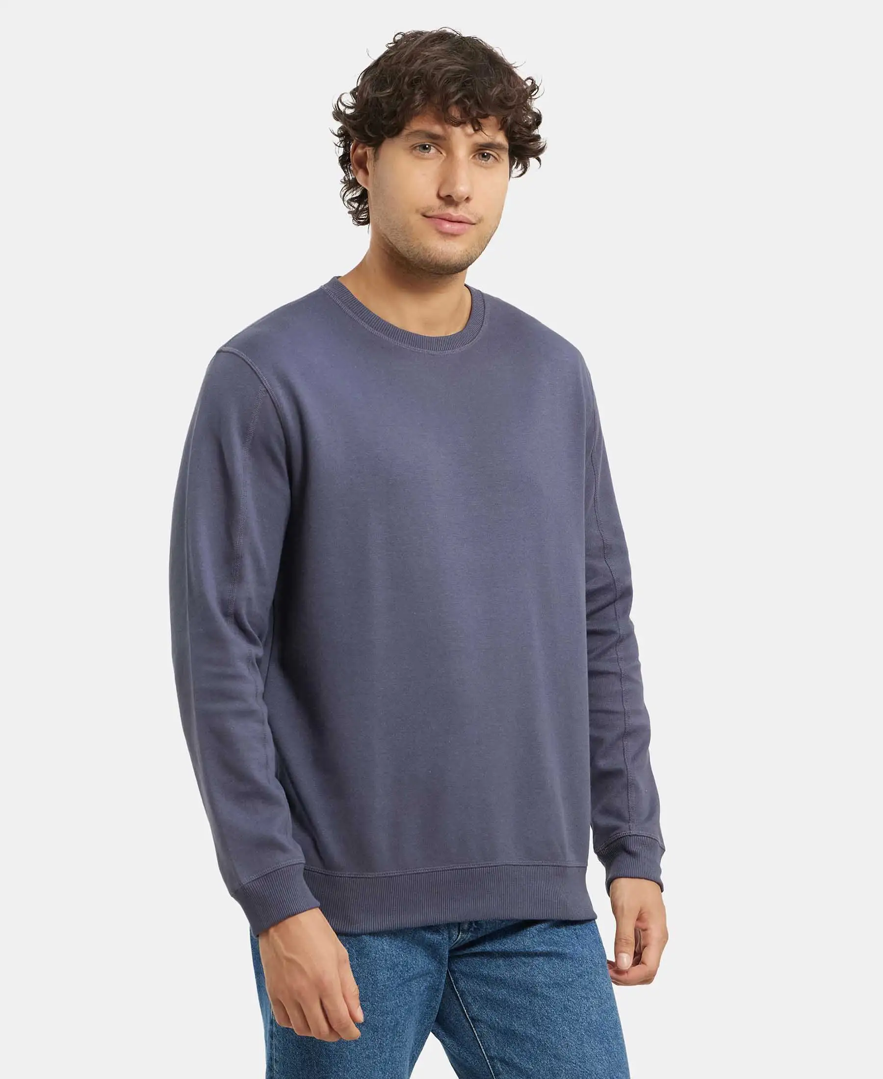 Super Combed Cotton Rich Pique Sweatshirt with Ribbed Cuffs - Odyssey grey - Image 2