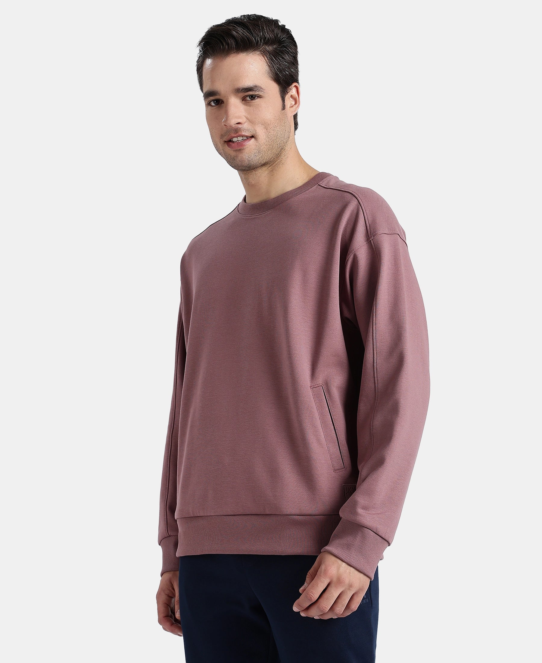 Super Combed Cotton Rich Pique Sweatshirt With Ribbed Cuffs - Rose Taupe - Image 2