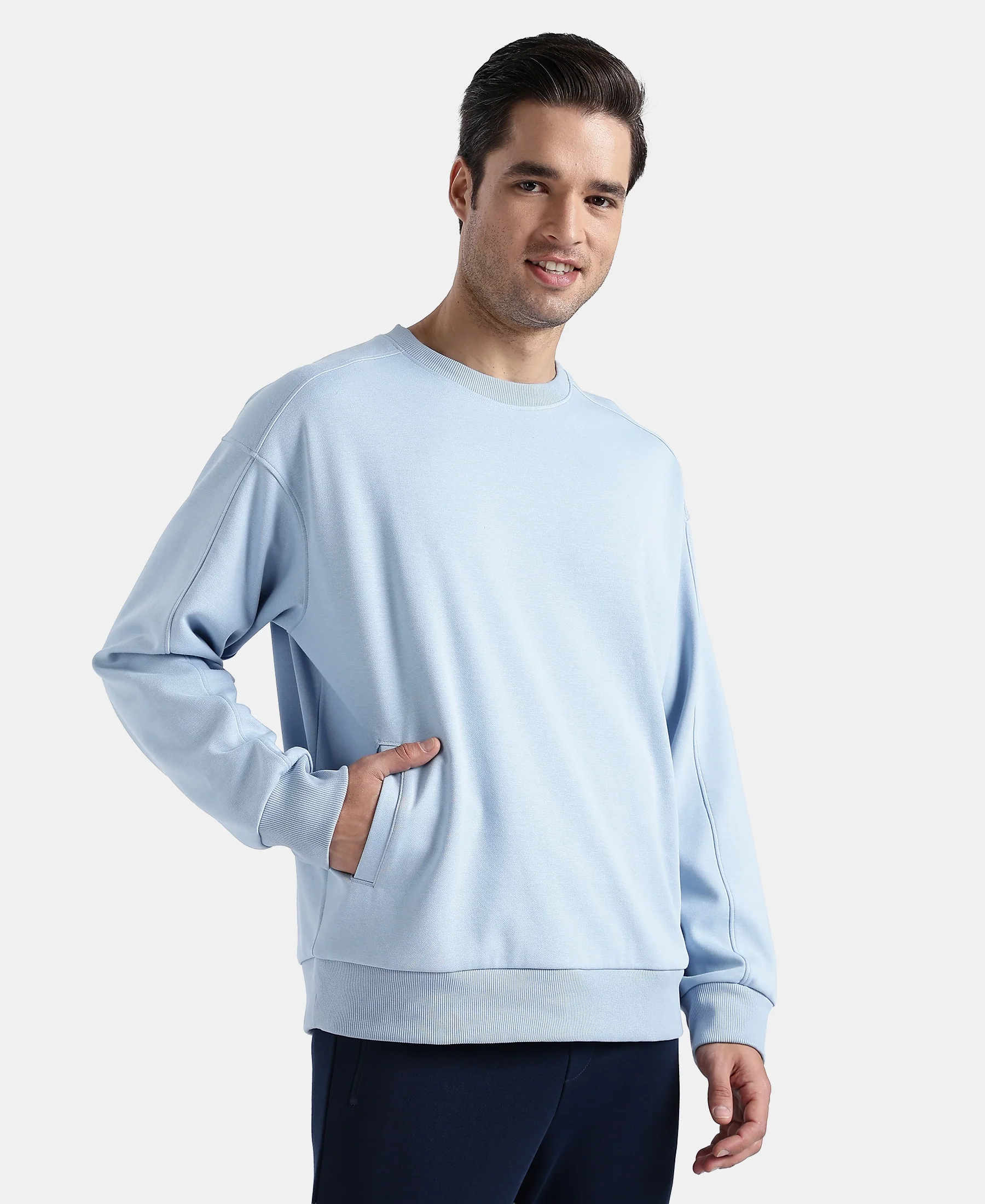 Super Combed Cotton Rich Pique Sweatshirt With Ribbed Cuffs - Soft Chambray - Image 2