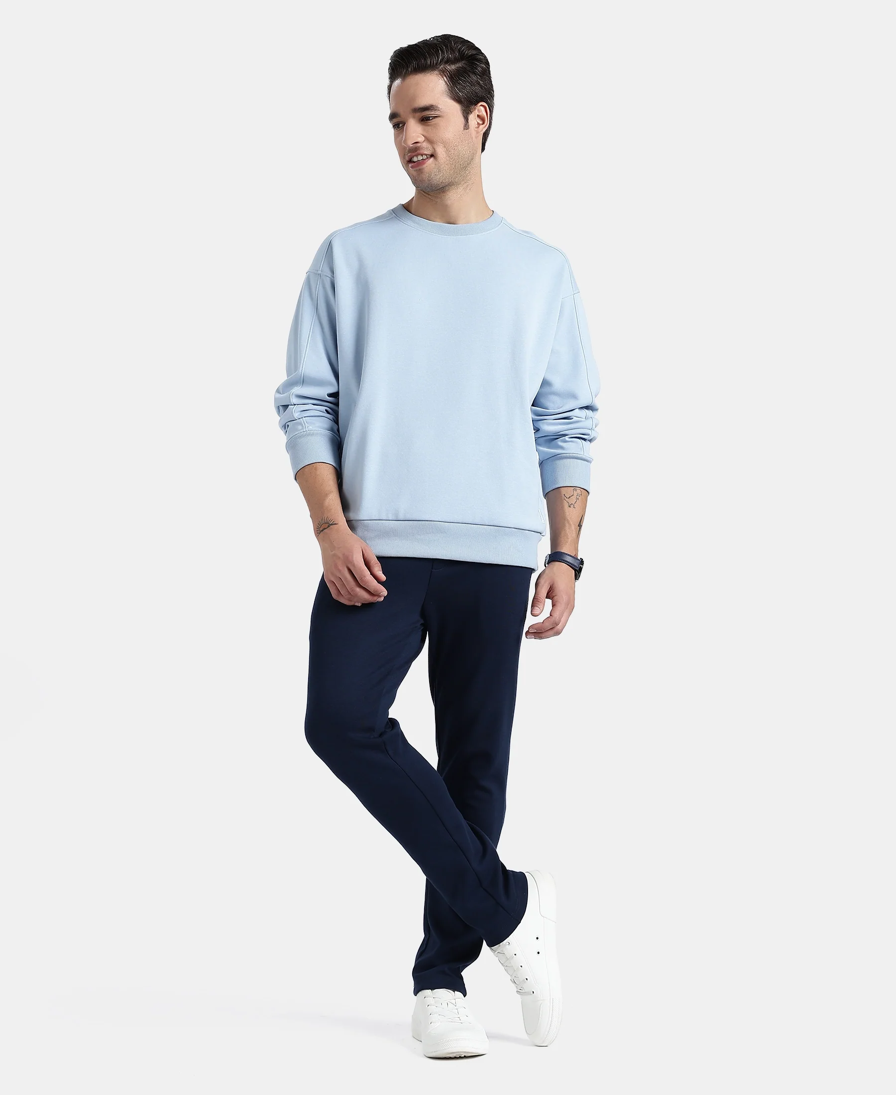 Super Combed Cotton Rich Pique Sweatshirt With Ribbed Cuffs - Soft Chambray - Image 4