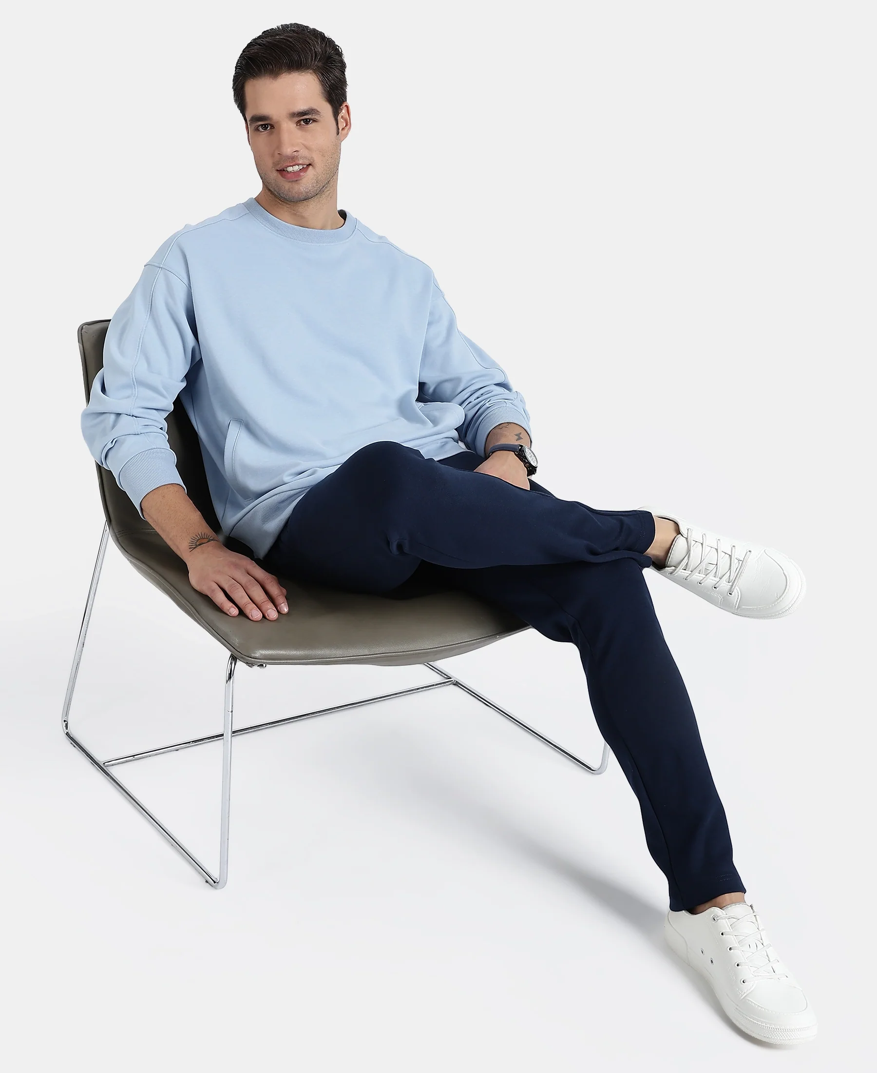 Super Combed Cotton Rich Pique Sweatshirt With Ribbed Cuffs - Soft Chambray - Image 6