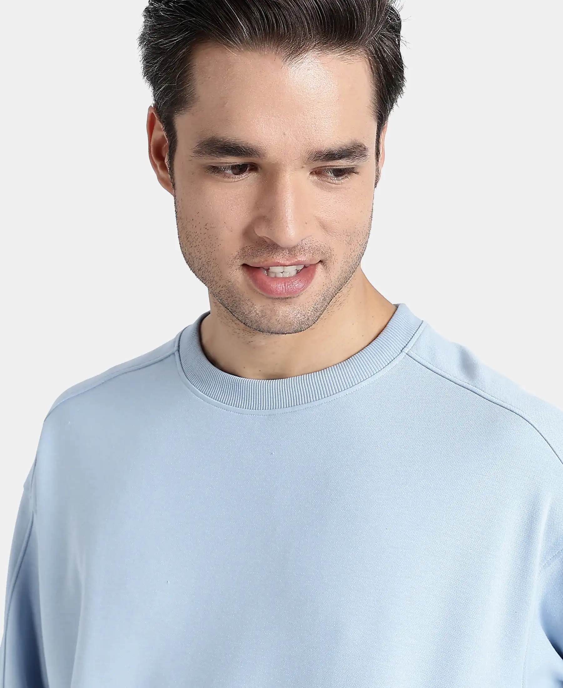 Super Combed Cotton Rich Pique Sweatshirt With Ribbed Cuffs - Soft Chambray - Image 7