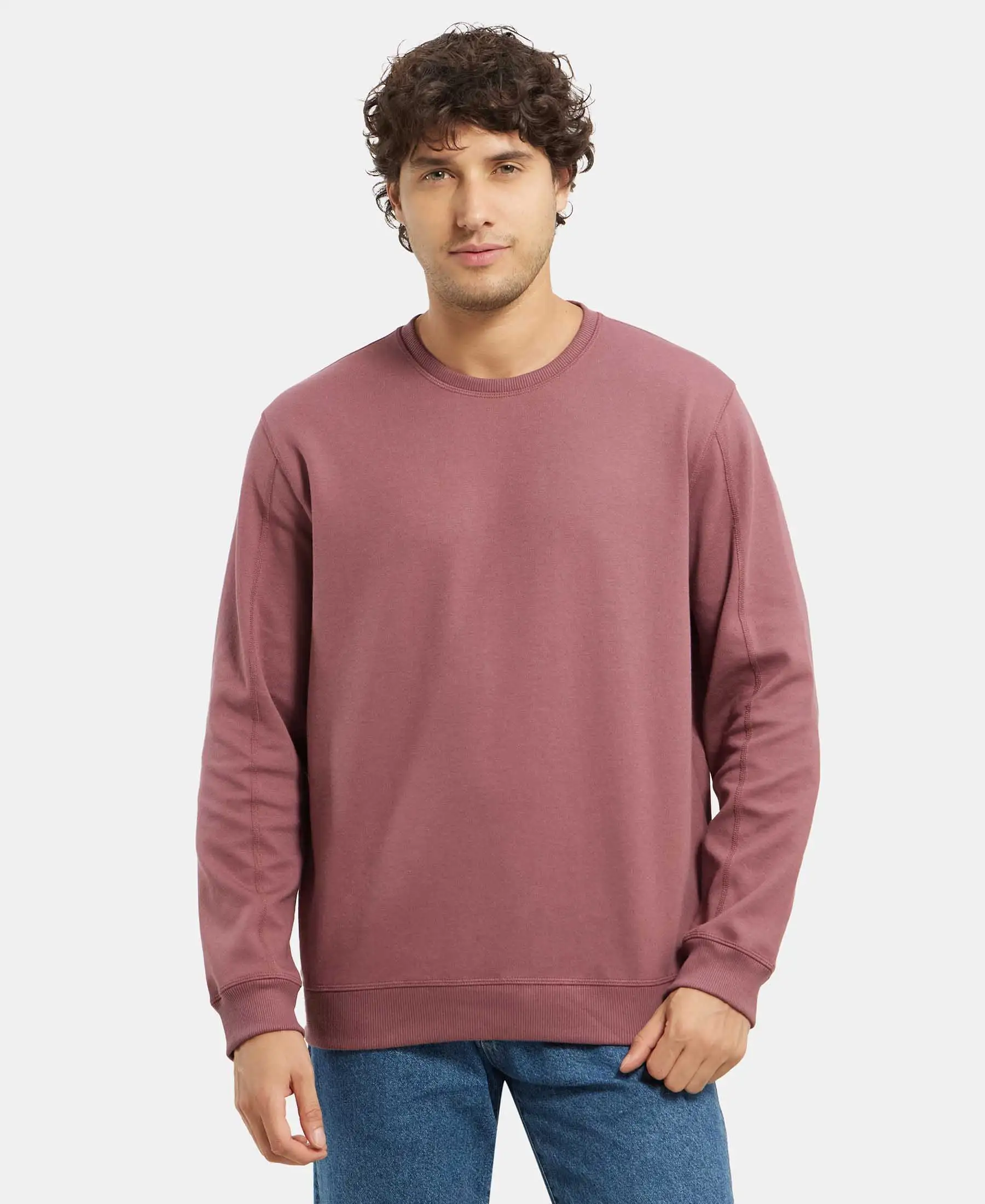 Super Combed Cotton Rich Pique Sweatshirt with Ribbed Cuffs - Wild Ginger