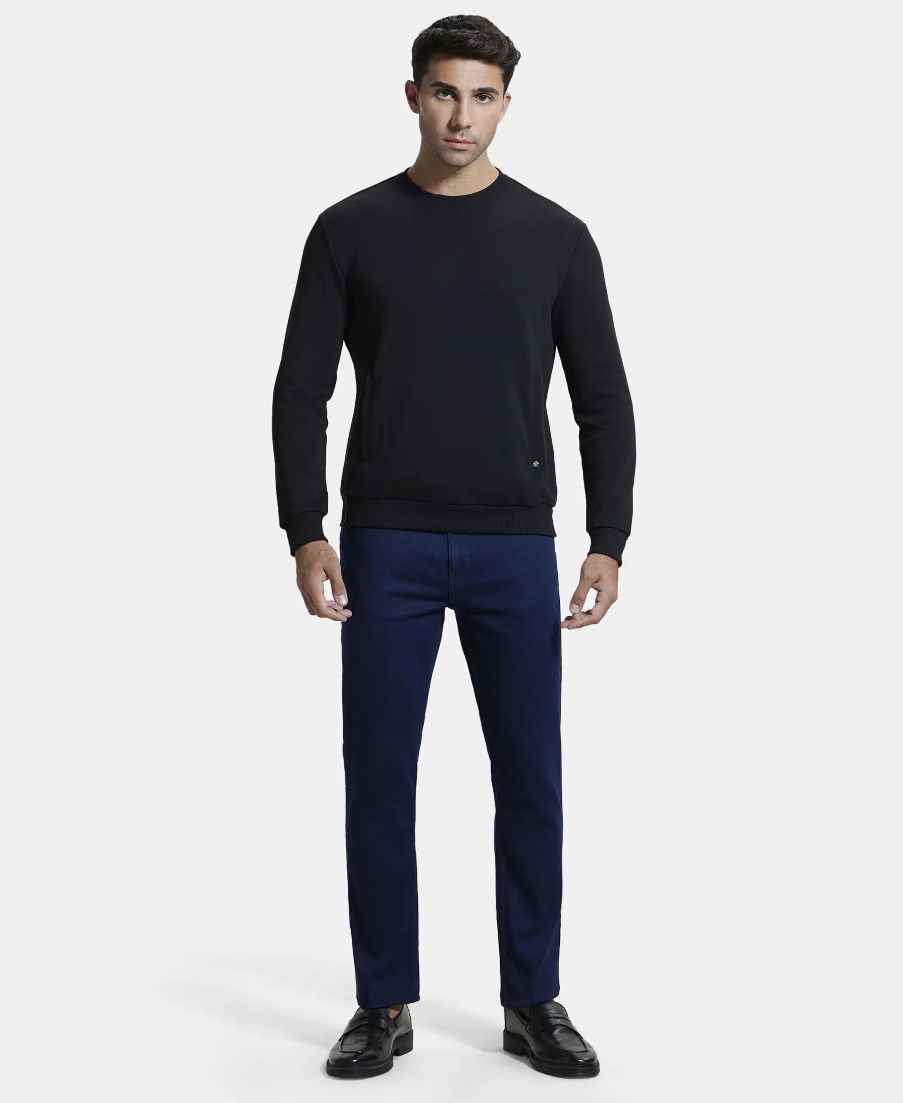 Super Combed Cotton Rich Plated Sweatshirt with Zipper Pockets - Black - Image 4