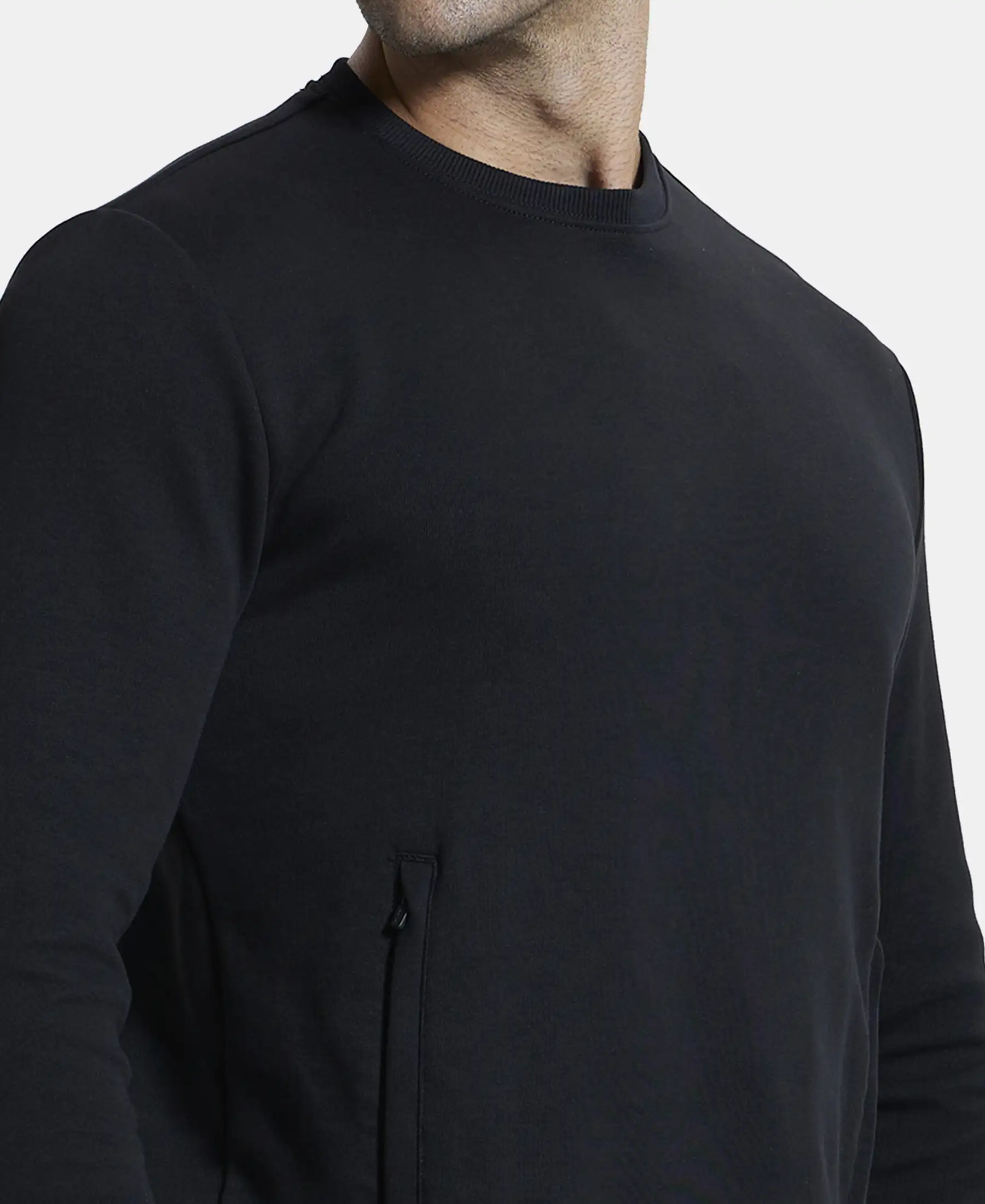 Super Combed Cotton Rich Plated Sweatshirt with Zipper Pockets - Black - Image 6