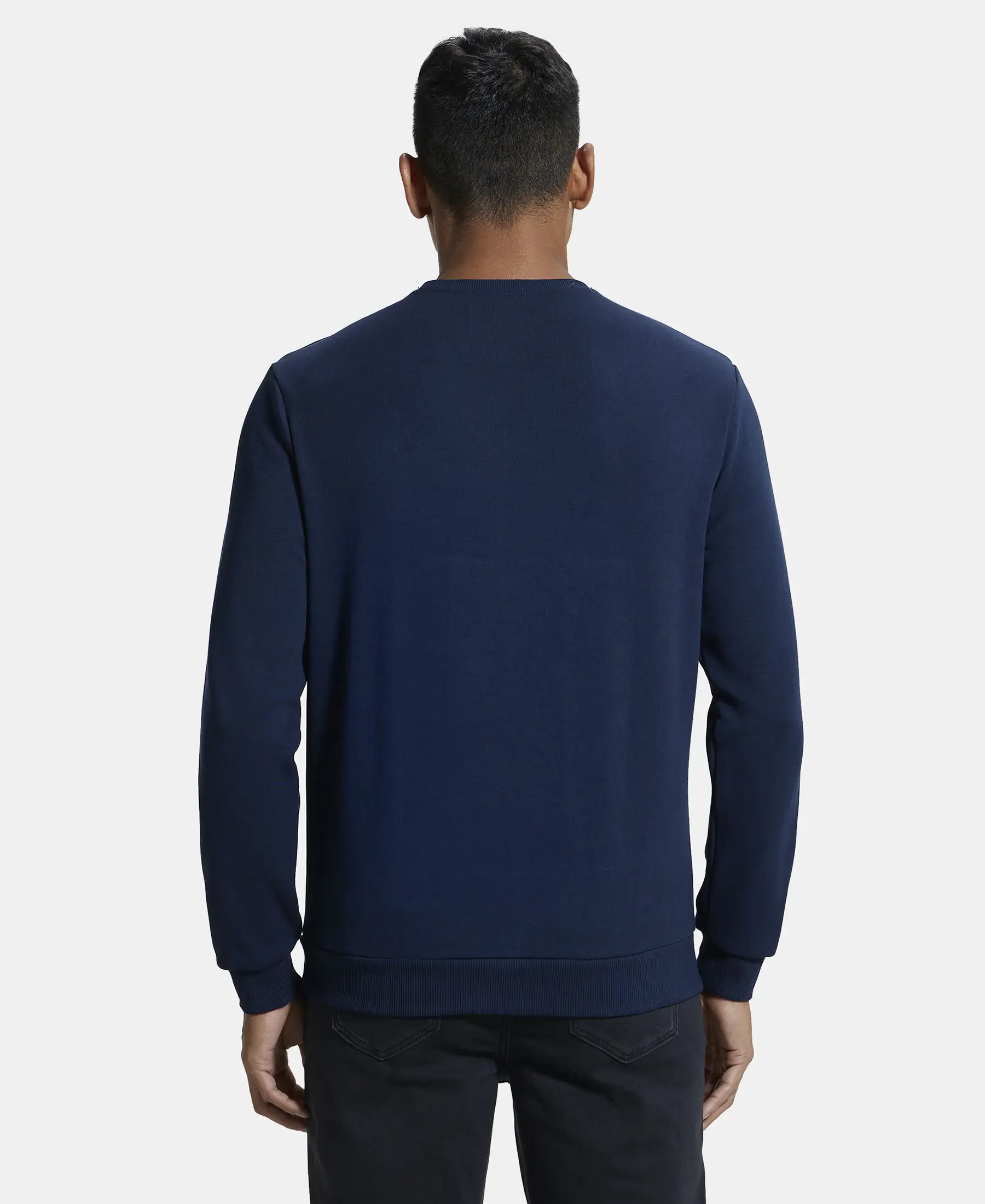 Super Combed Cotton Rich Plated Sweatshirt with Zipper Pockets - Navy - Image 3