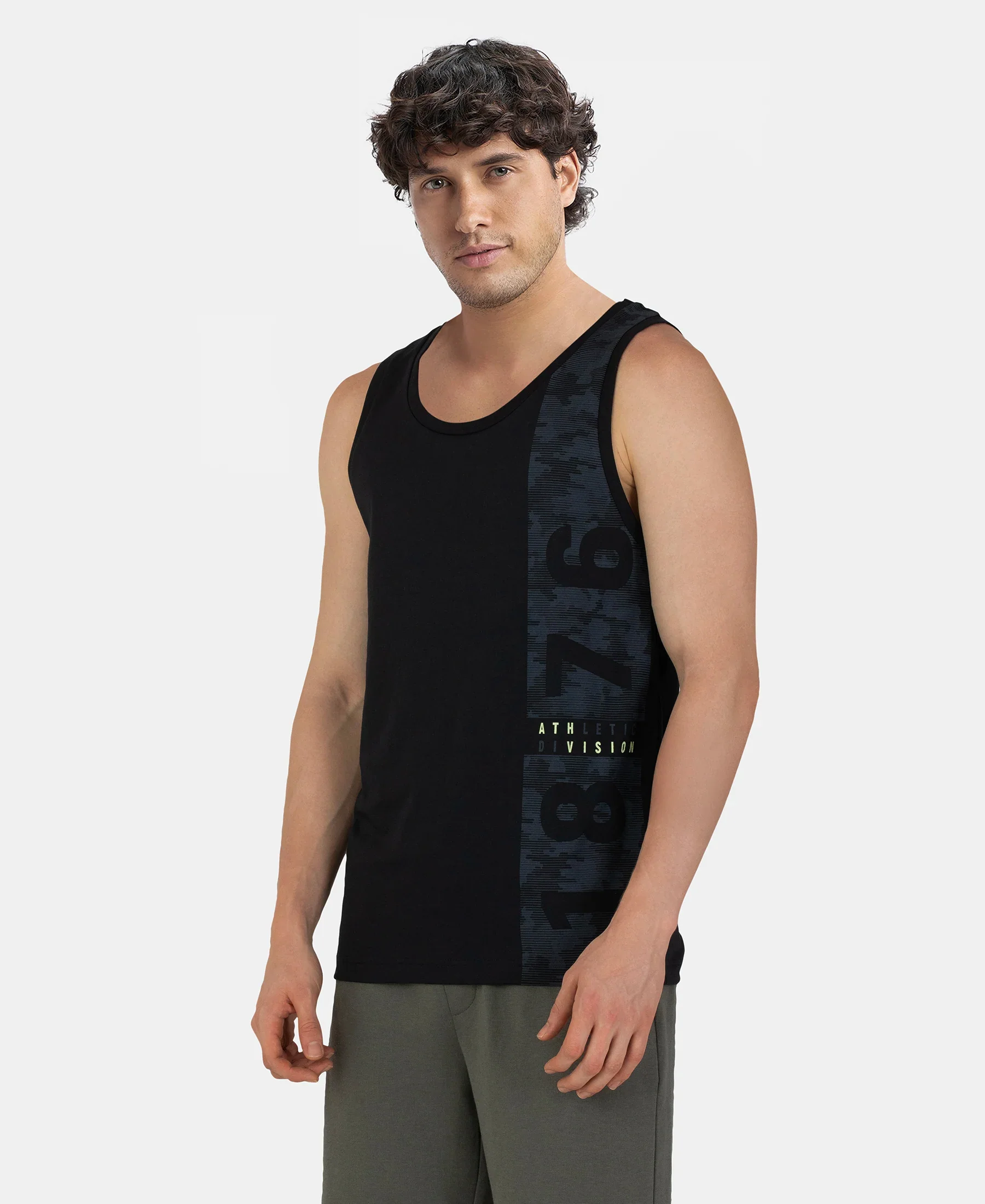 Super Combed Cotton Rich Graphic Printed Tank Top - Black - Image 2