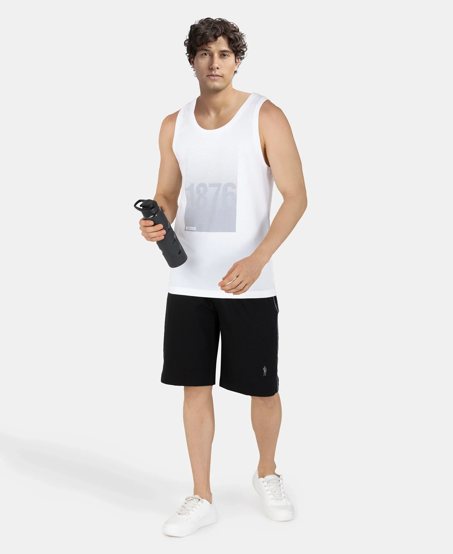 Super Combed Cotton Rich Graphic Printed Tank Top - White - Image 6
