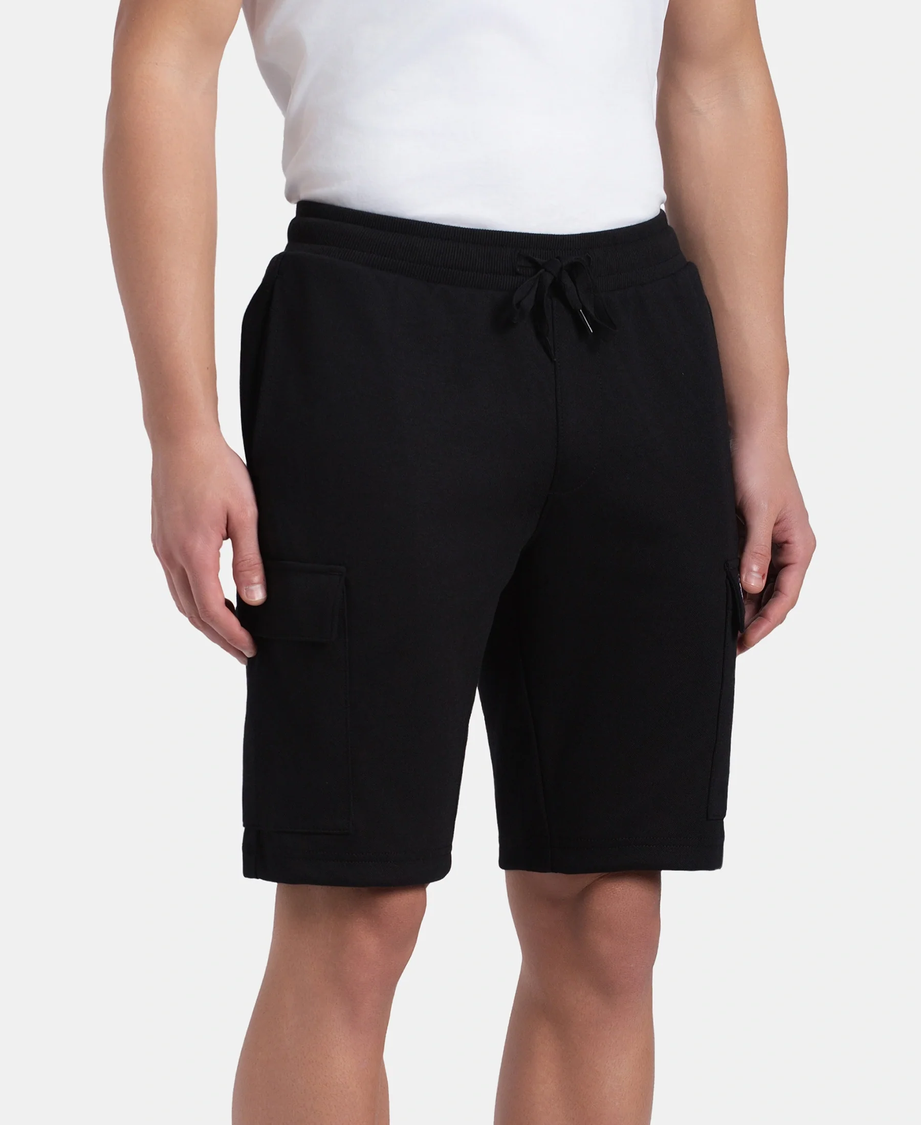 Super Combed Cotton Rich Regular Fit Cargo Pocket Shorts - Black - Image 2