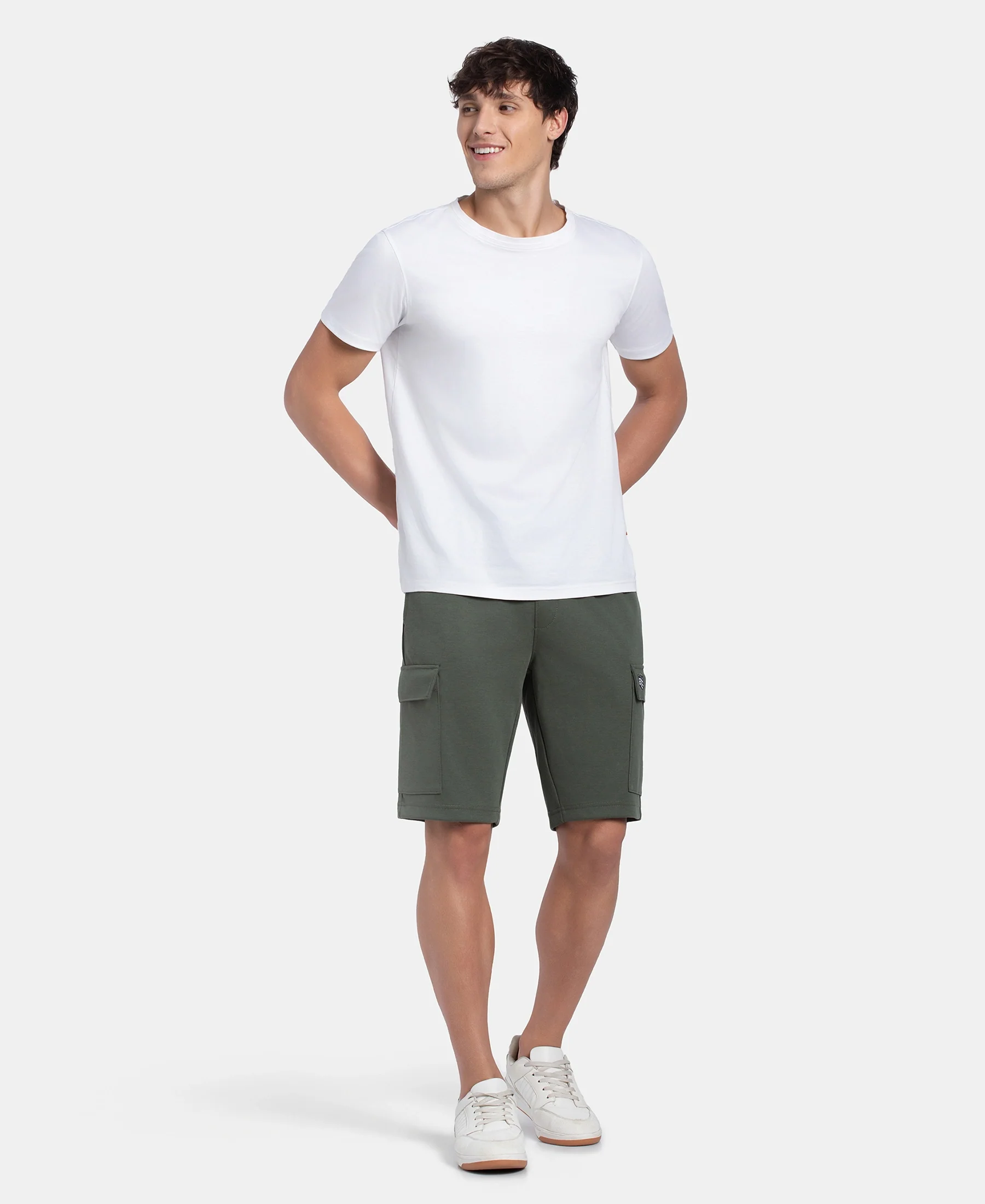 Super Combed Cotton Rich Regular Fit Cargo Pocket Shorts - Thyme - Image 6