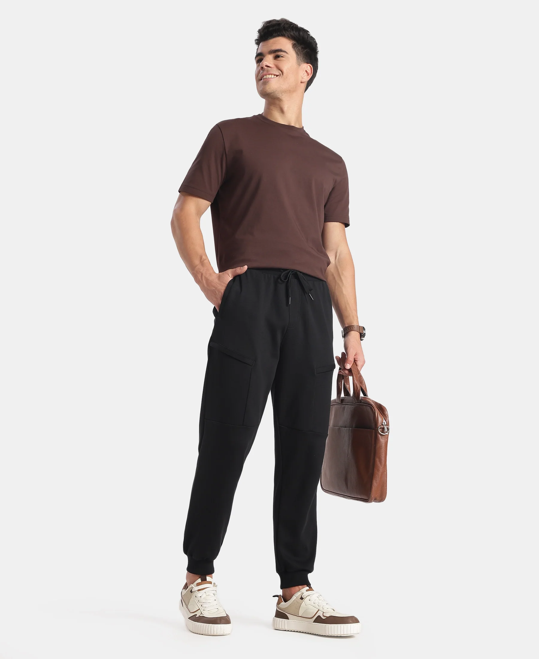 Super Combed Cotton Rich Regular Fit Jogger with Zipper Pockets - Black - Image 4