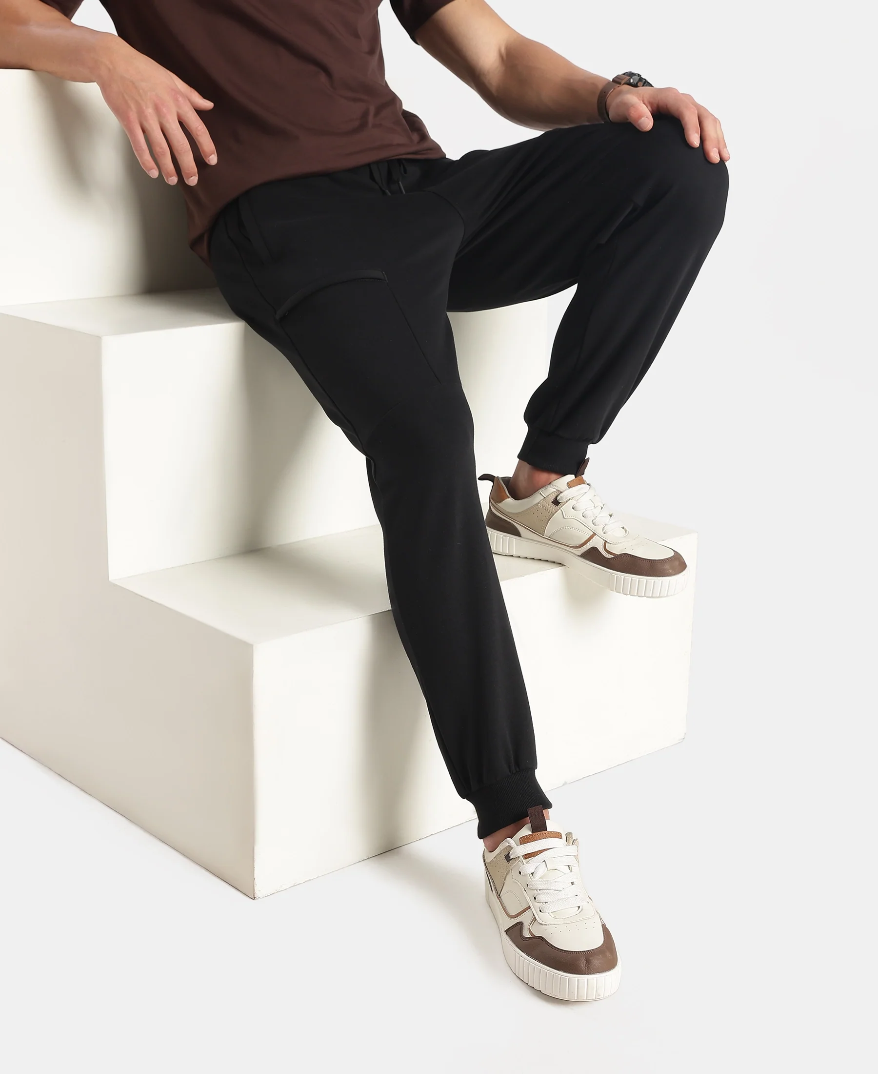Super Combed Cotton Rich Regular Fit Jogger with Zipper Pockets - Black - Image 5
