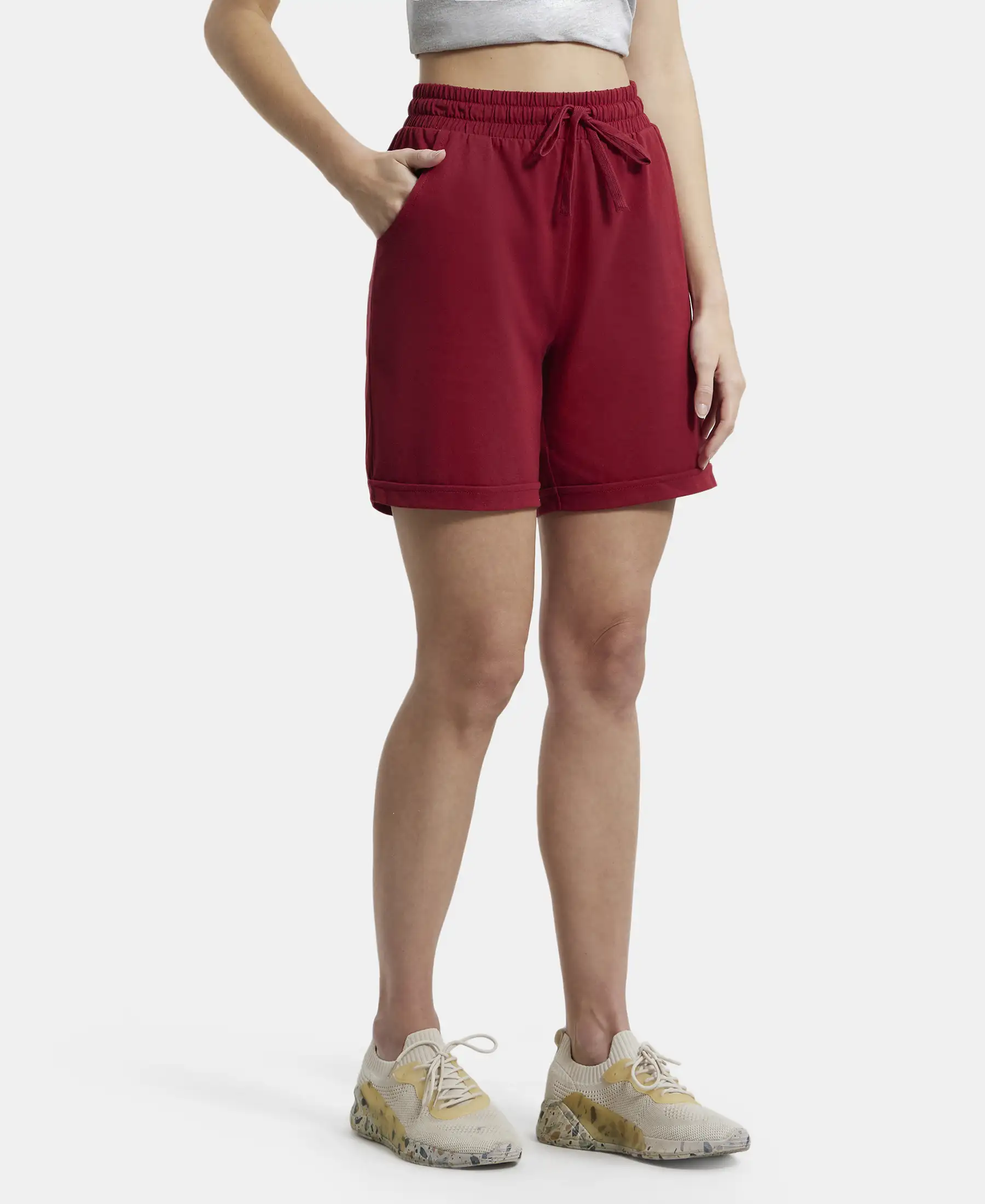 Super Combed Cotton Rich Regular Fit Shorts with Side Pockets - Biking Red - Image 2