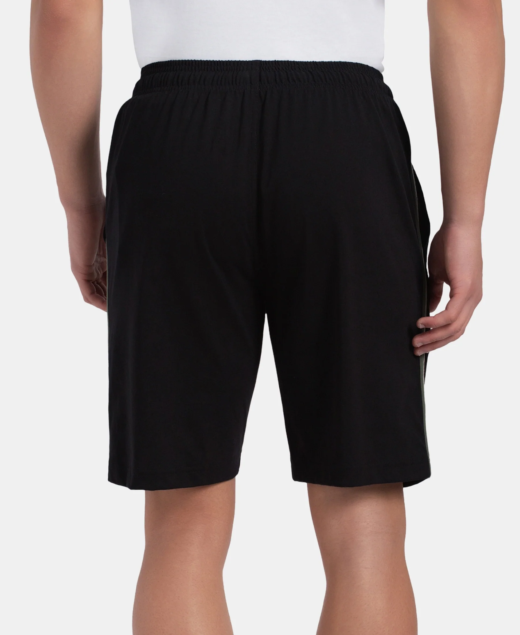 Super Combed Cotton Rich Regular Fit Shorts with Side Pockets - Black - Image 3