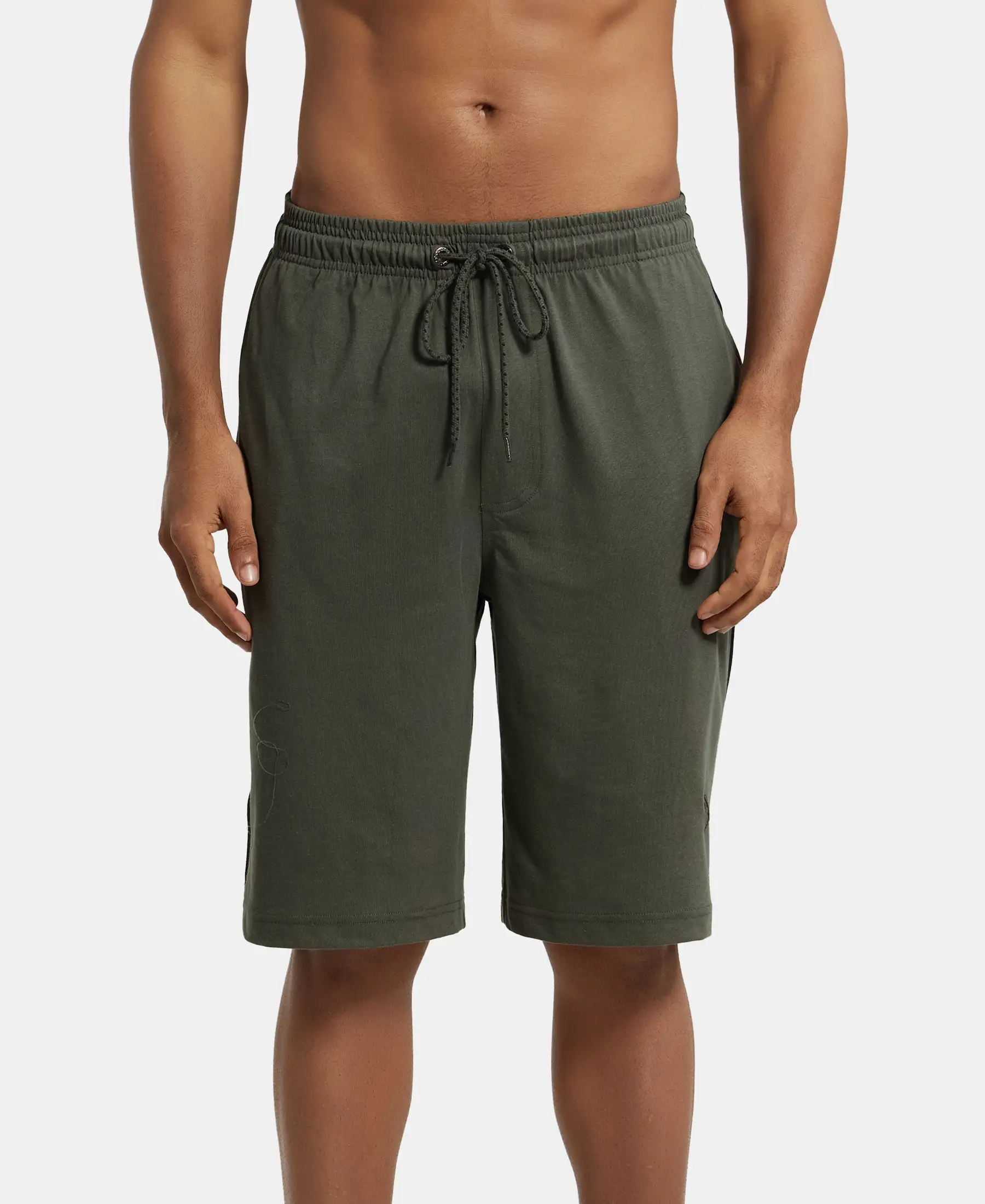Super Combed Cotton Rich Regular Fit Shorts with Side Pockets - Deep Olive & Black