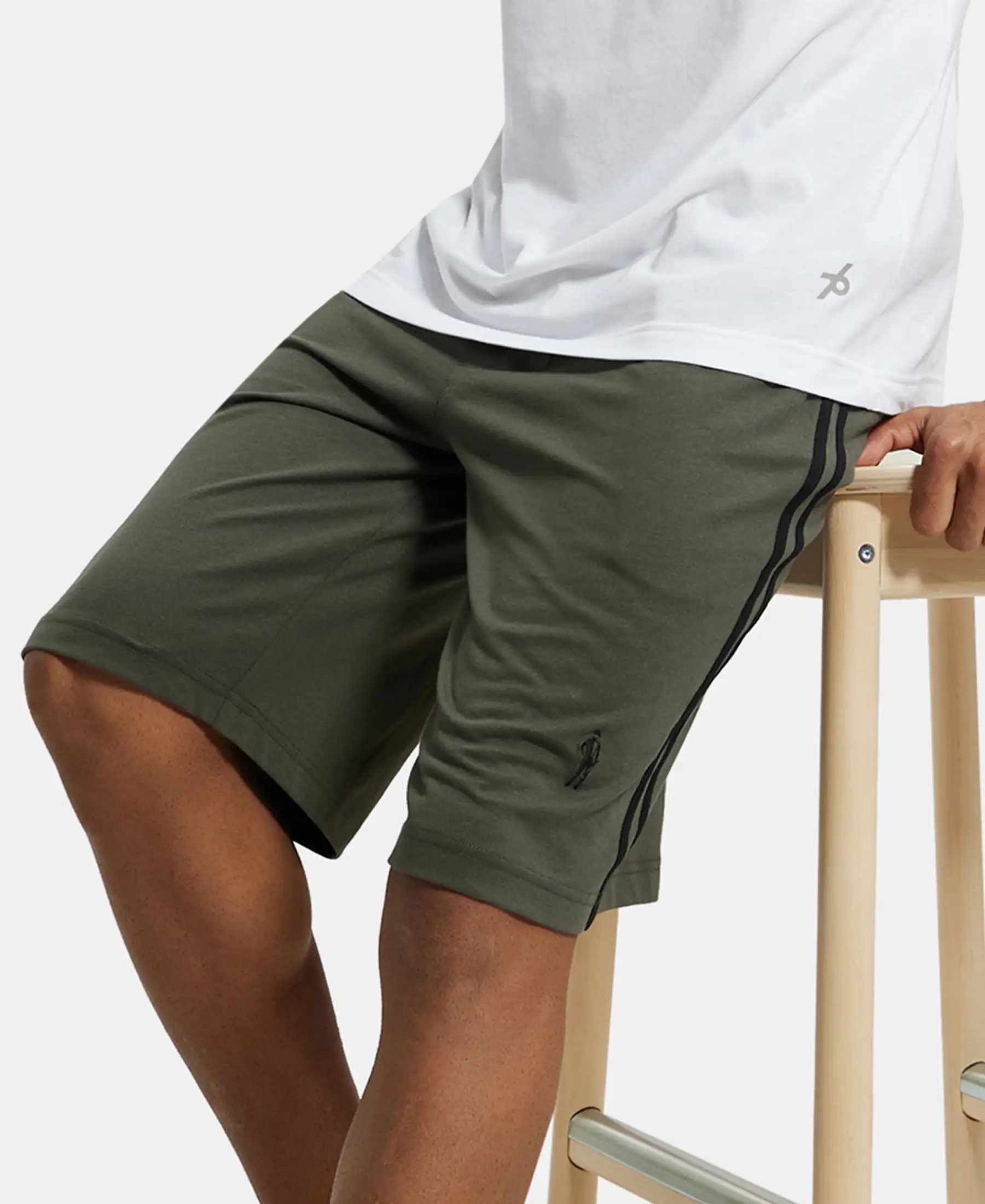 Super Combed Cotton Rich Regular Fit Shorts with Side Pockets - Deep Olive & Black - Image 5