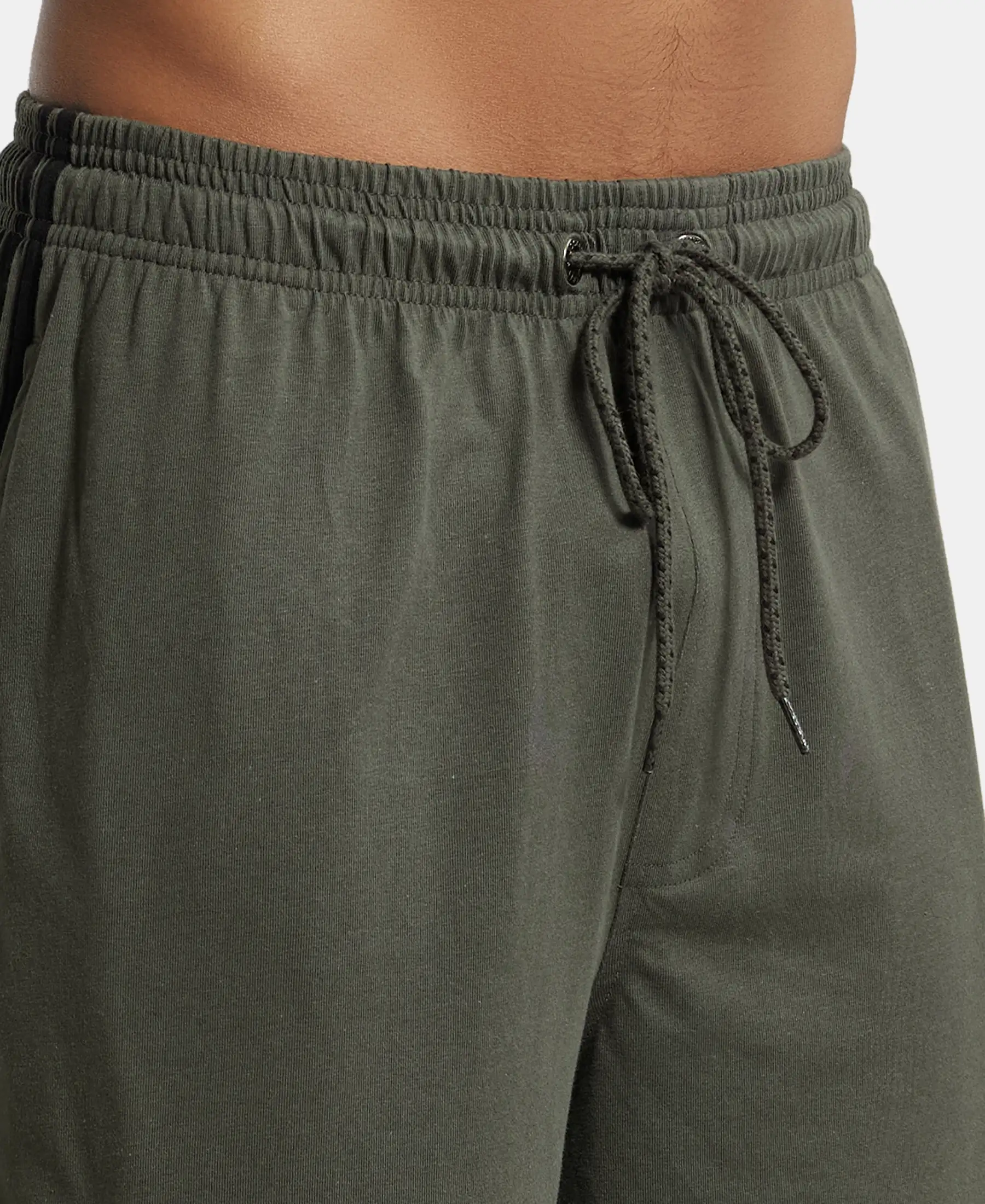 Super Combed Cotton Rich Regular Fit Shorts with Side Pockets - Deep Olive & Black - Image 6