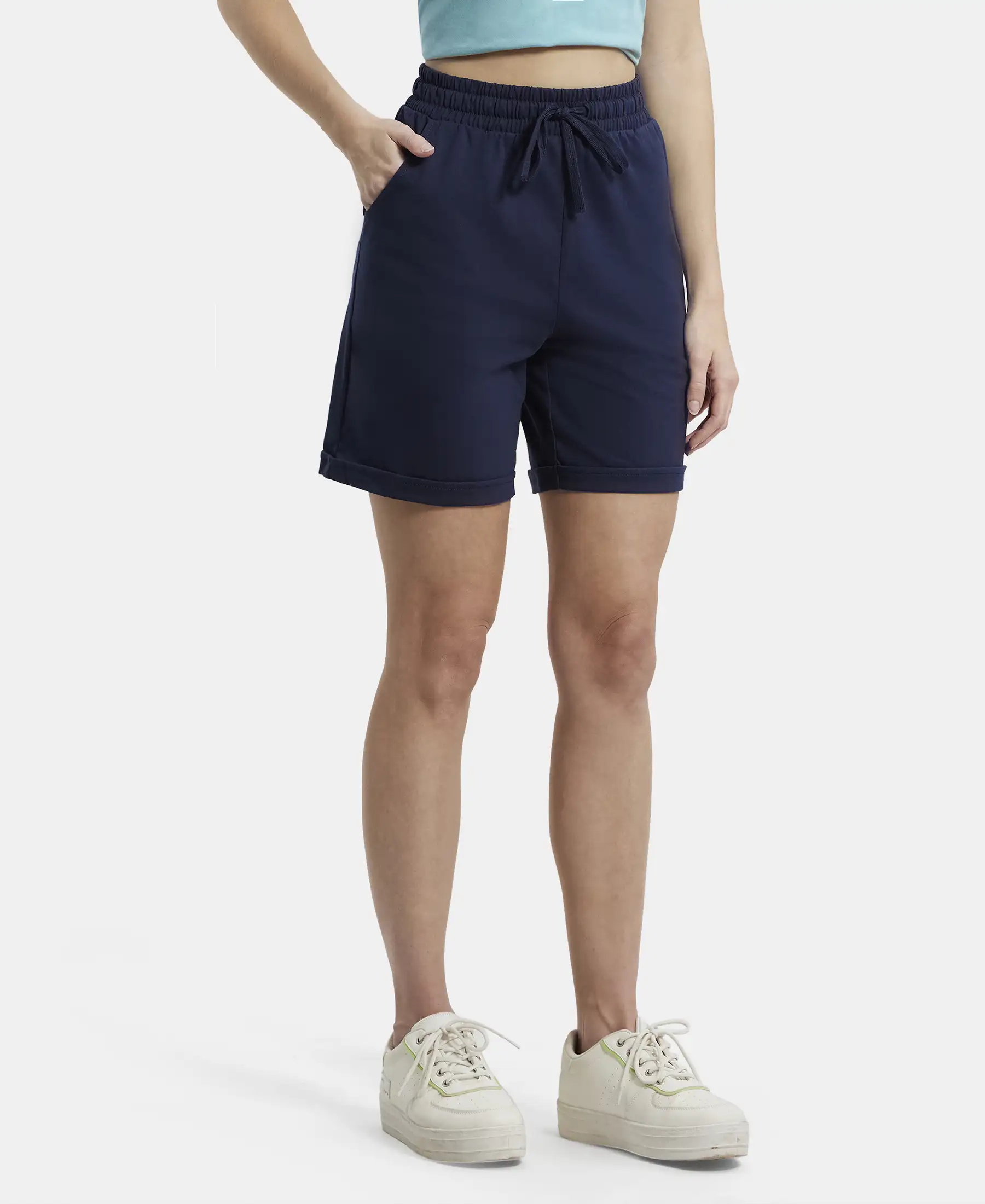 Super Combed Cotton Rich Regular Fit Shorts with Side Pockets - Navy Blazer - Image 2
