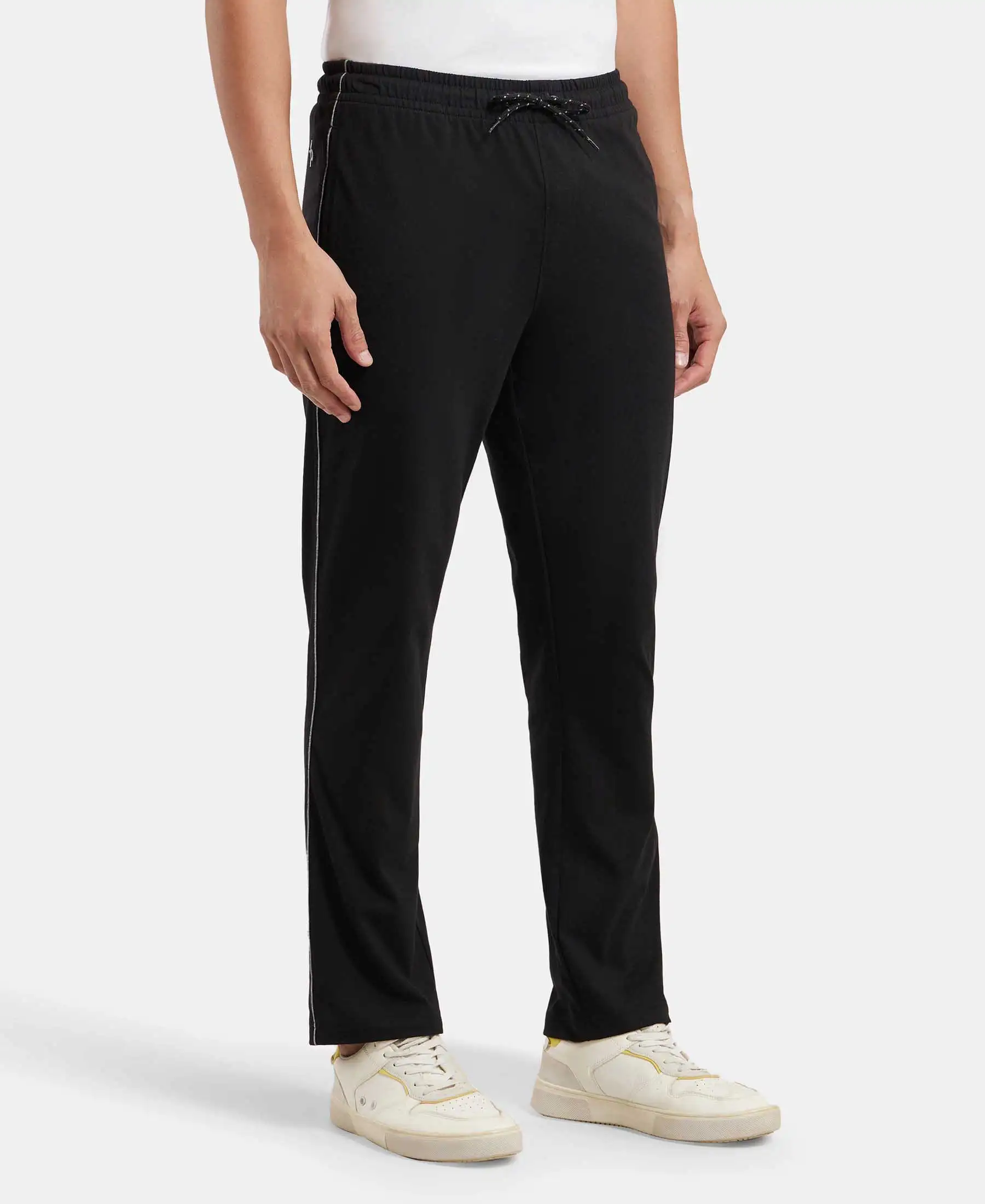 Super Combed Cotton Rich Regular Fit Trackpant with Side Pockets - Black & Grey Melange - Image 2