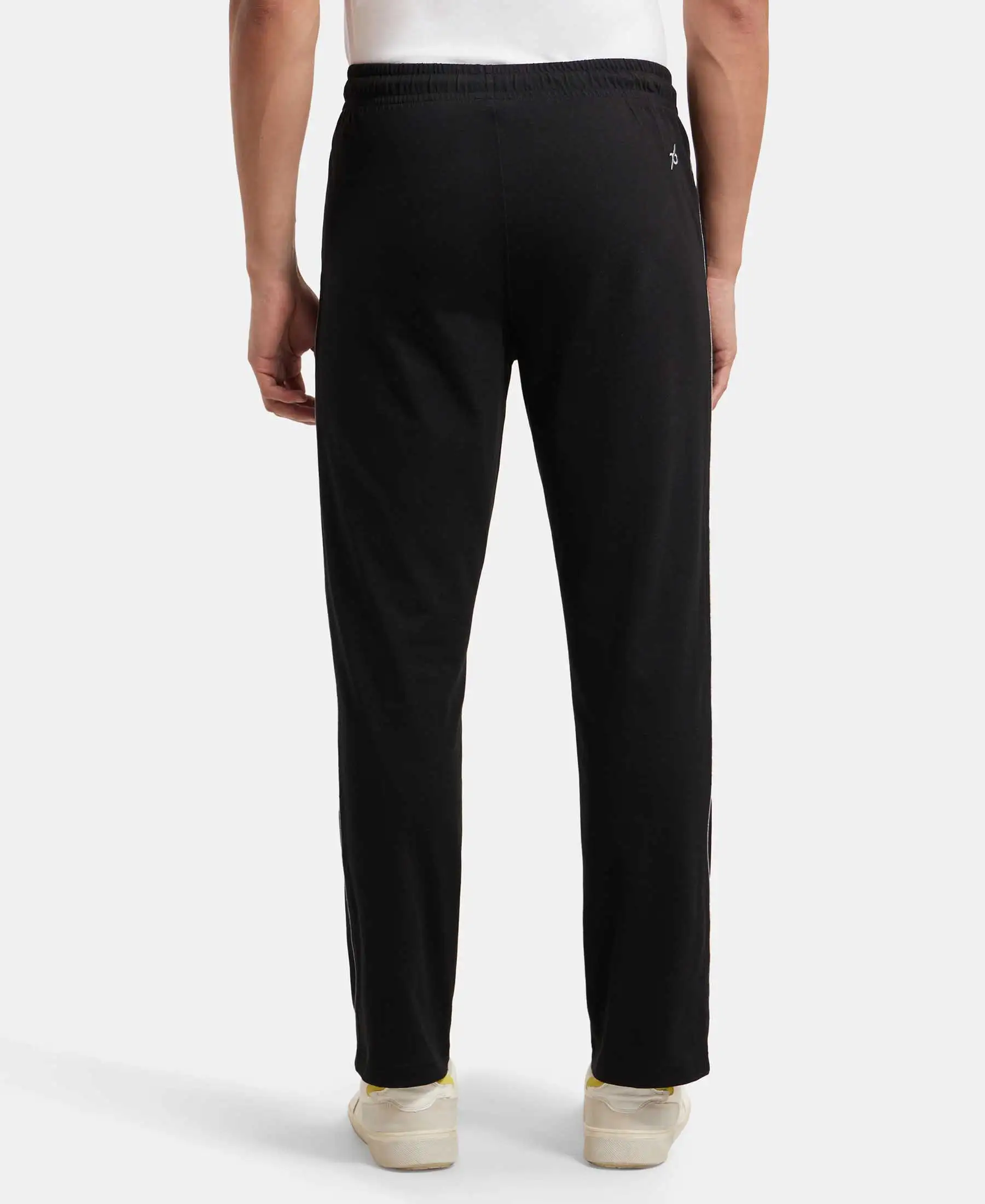 Super Combed Cotton Rich Regular Fit Trackpant with Side Pockets - Black & Grey Melange - Image 3