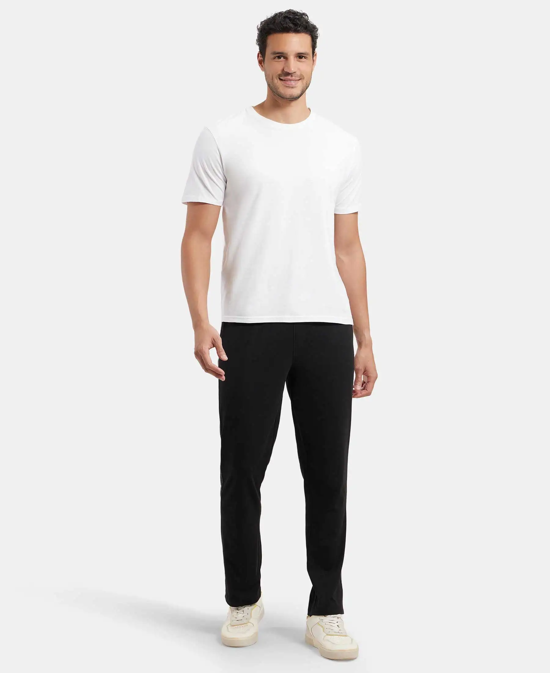Super Combed Cotton Rich Regular Fit Trackpant with Side Pockets - Black & Grey Melange - Image 4