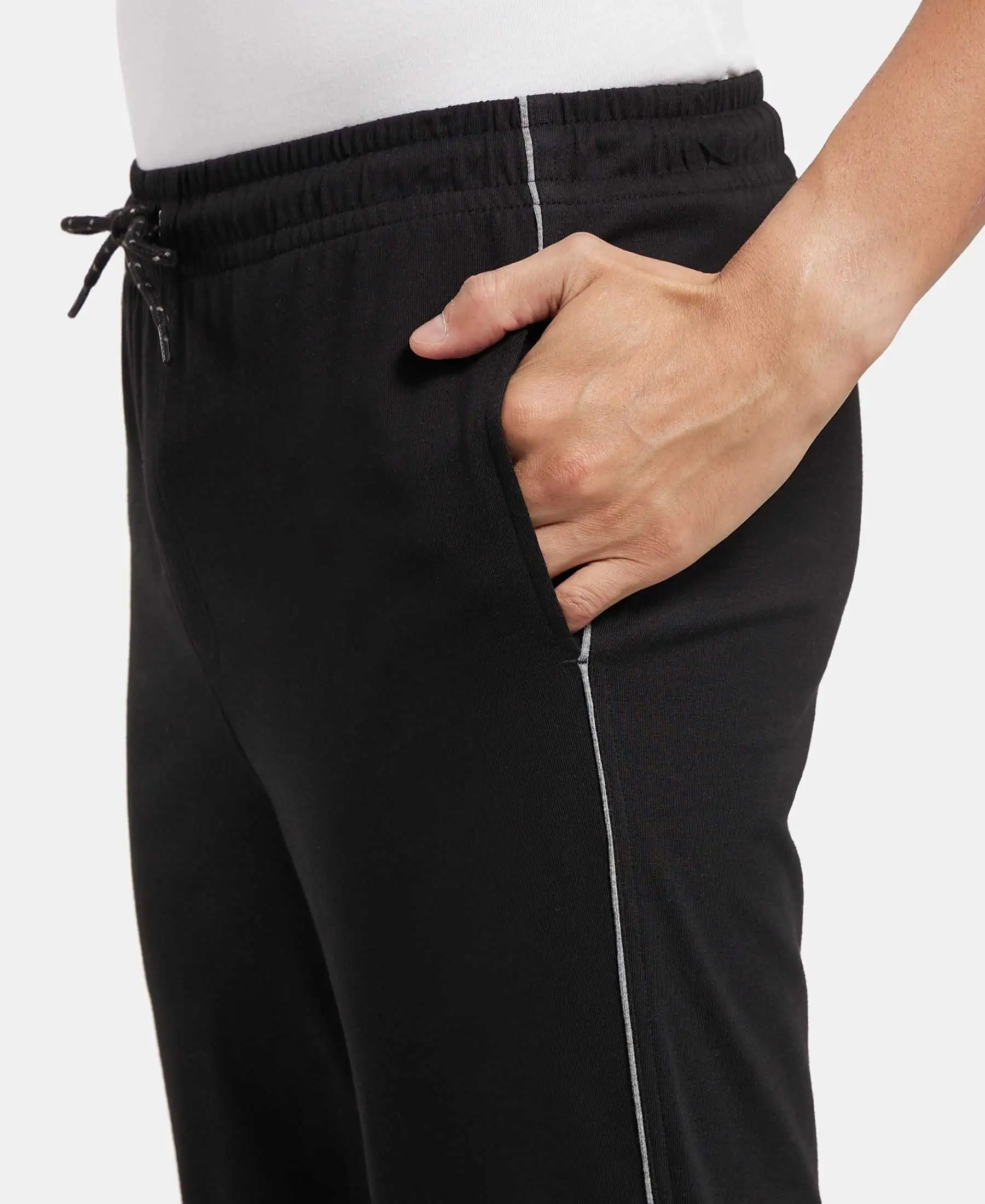 Super Combed Cotton Rich Regular Fit Trackpant with Side Pockets - Black & Grey Melange - Image 7