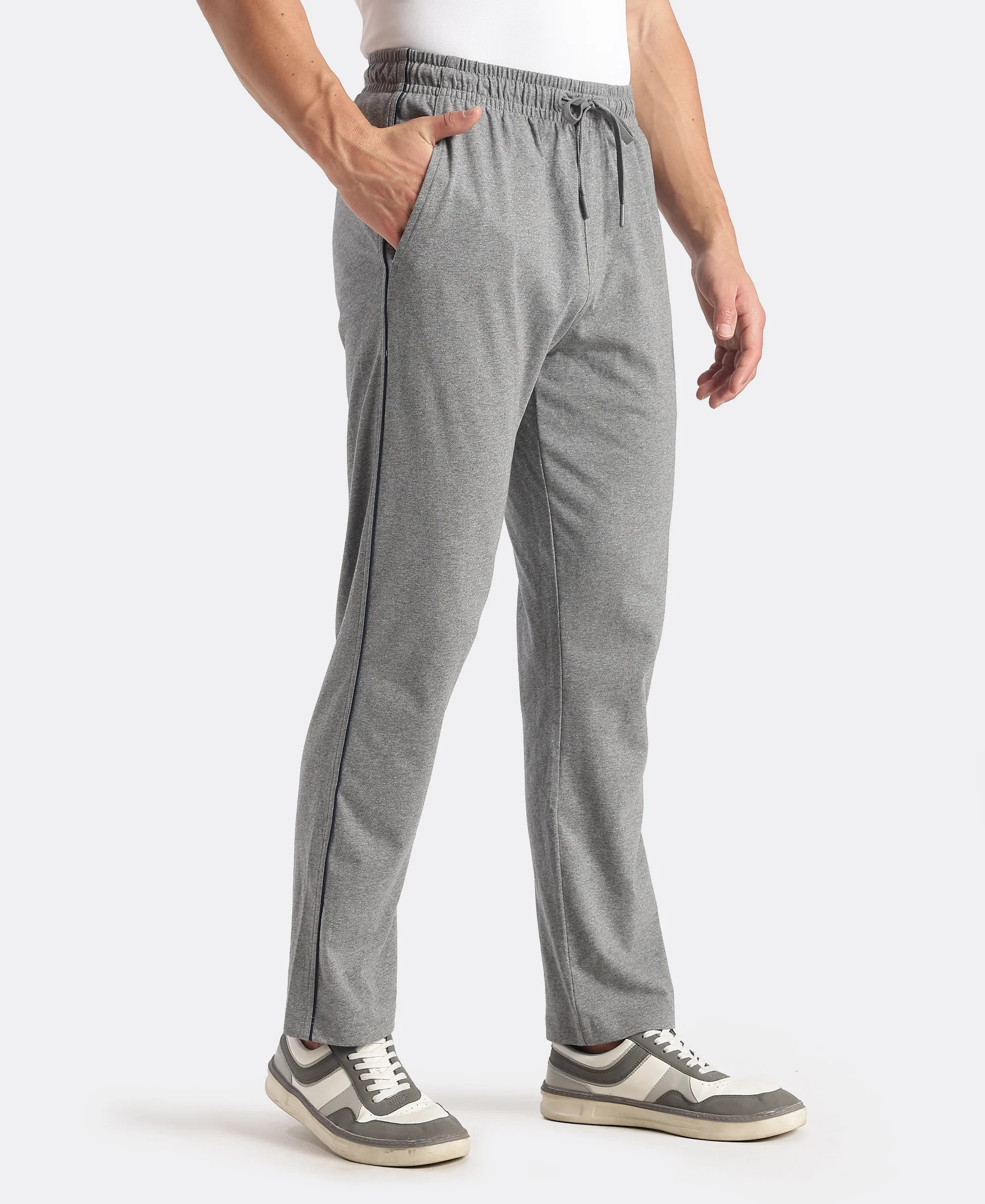 Super Combed Cotton Rich Regular Fit Trackpant with Side Pockets - Mid Grey Melange - Image 2