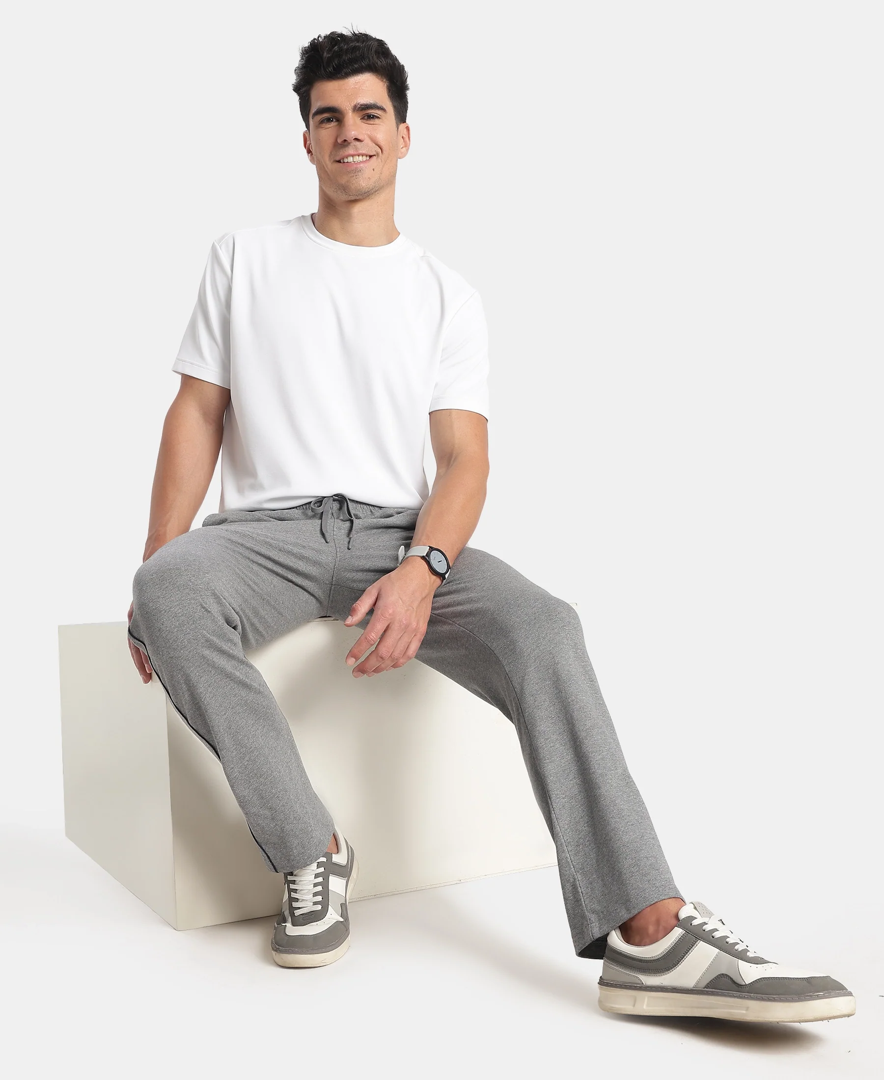 Super Combed Cotton Rich Regular Fit Trackpant with Side Pockets - Mid Grey Melange - Image 6