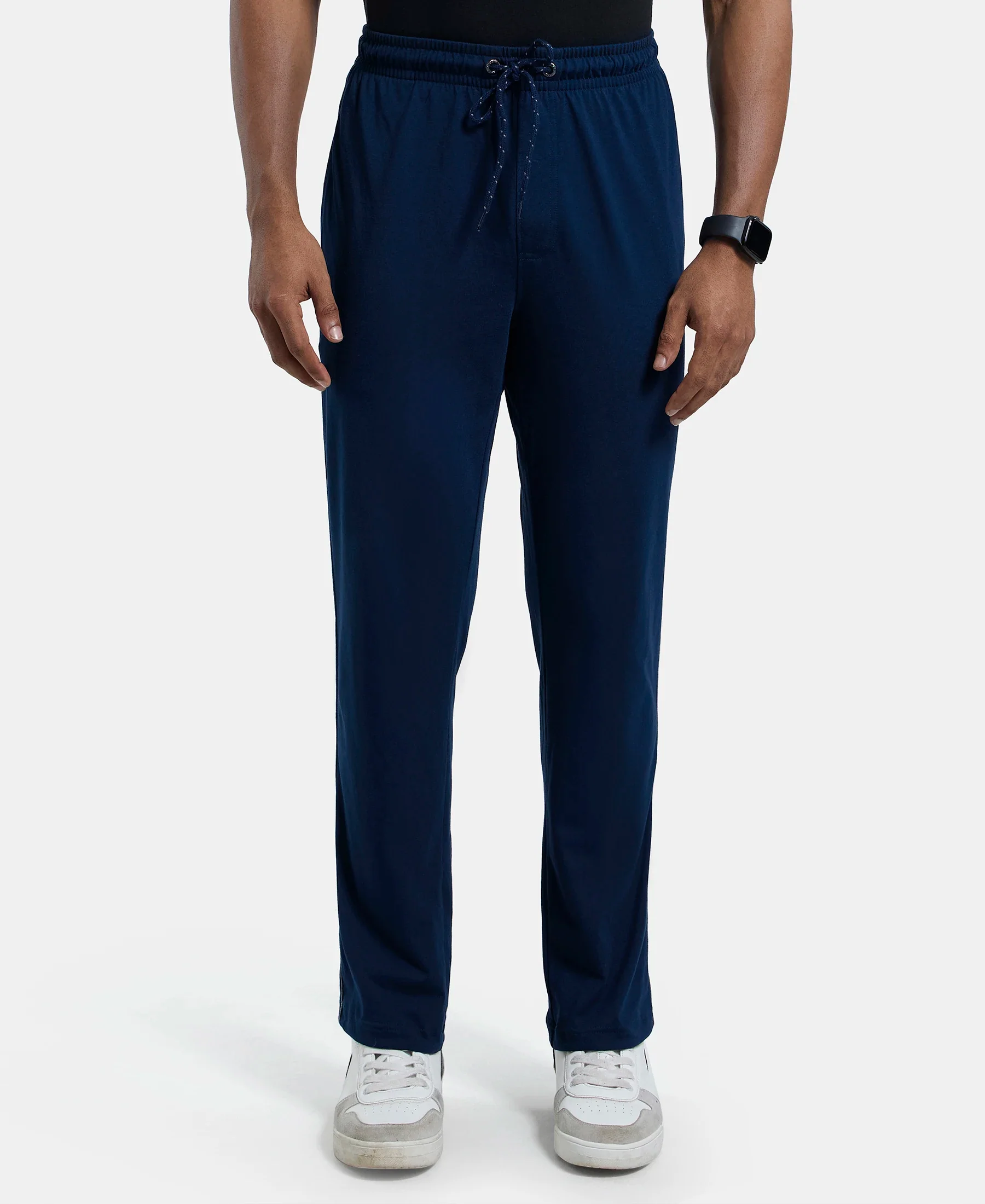 Super Combed Cotton Rich Regular Fit Trackpant with Side Pockets - Navy & Grey Melange