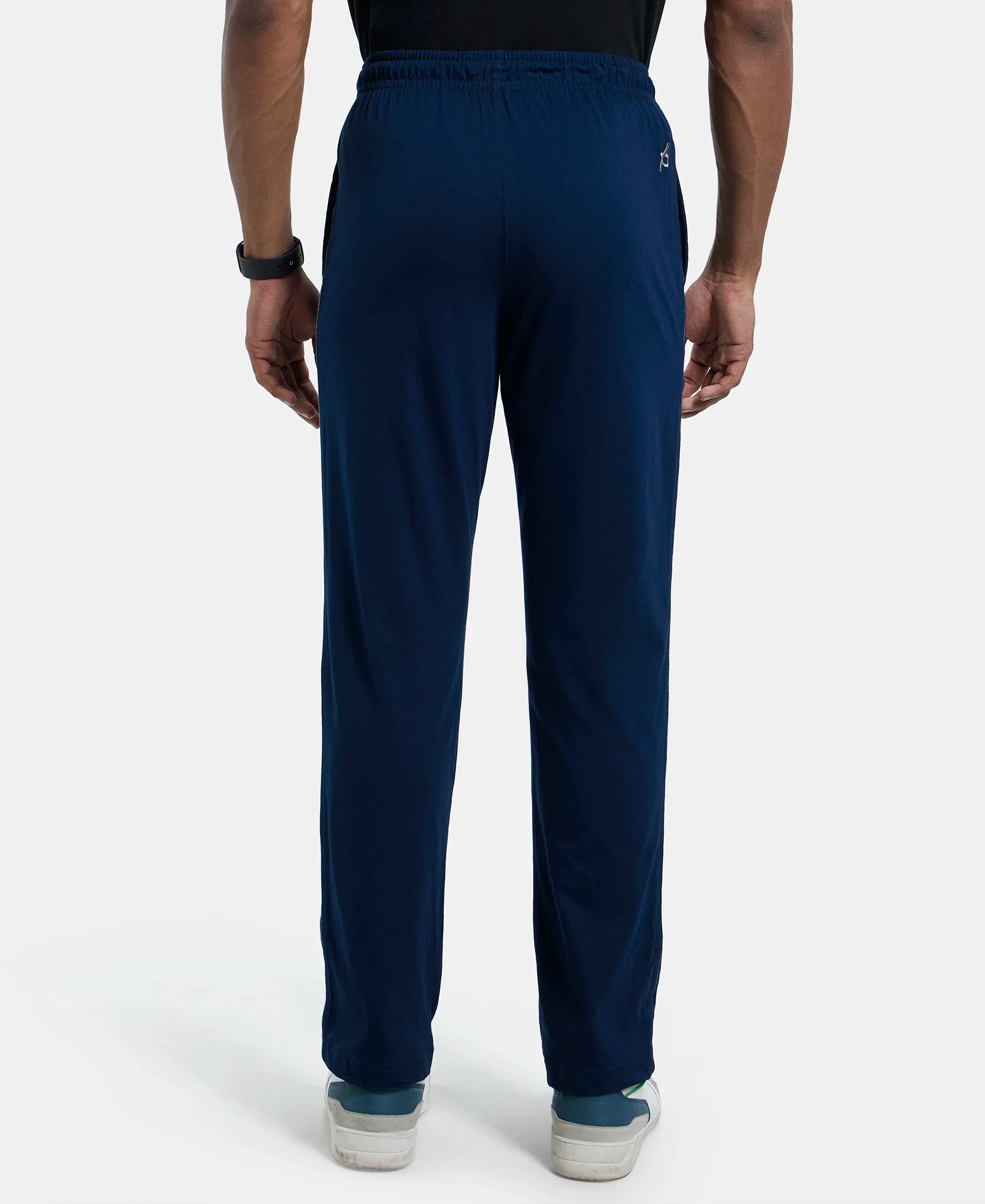 Super Combed Cotton Rich Regular Fit Trackpant with Side Pockets - Navy & Grey Melange - Image 3