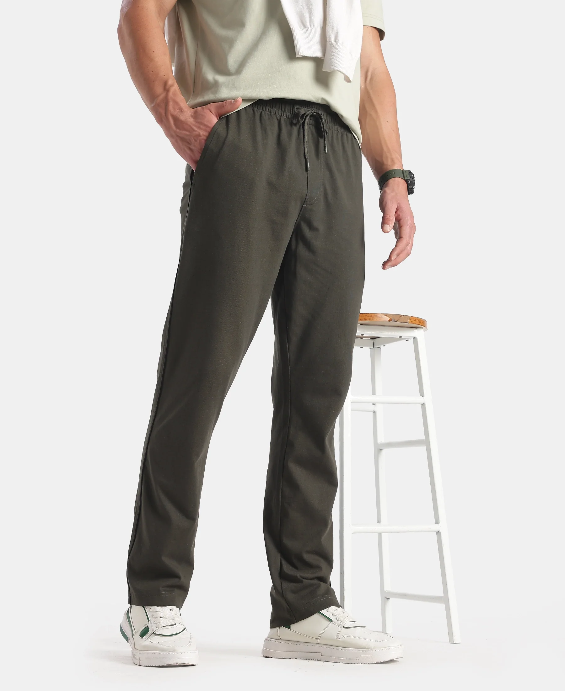 Super Combed Cotton Rich Regular Fit Trackpant with Side Pockets - Olive - Image 5
