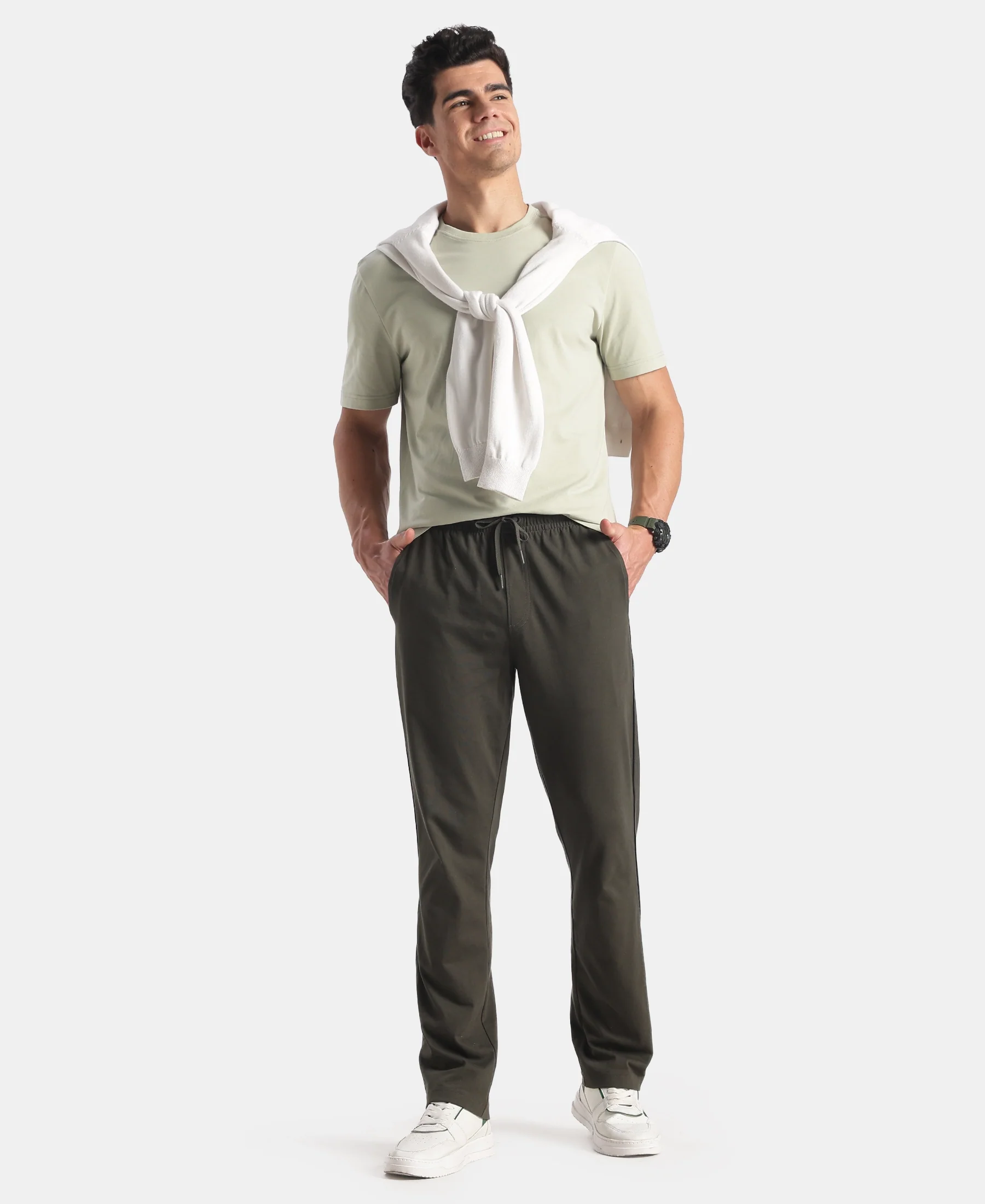 Super Combed Cotton Rich Regular Fit Trackpant with Side Pockets - Olive - Image 6