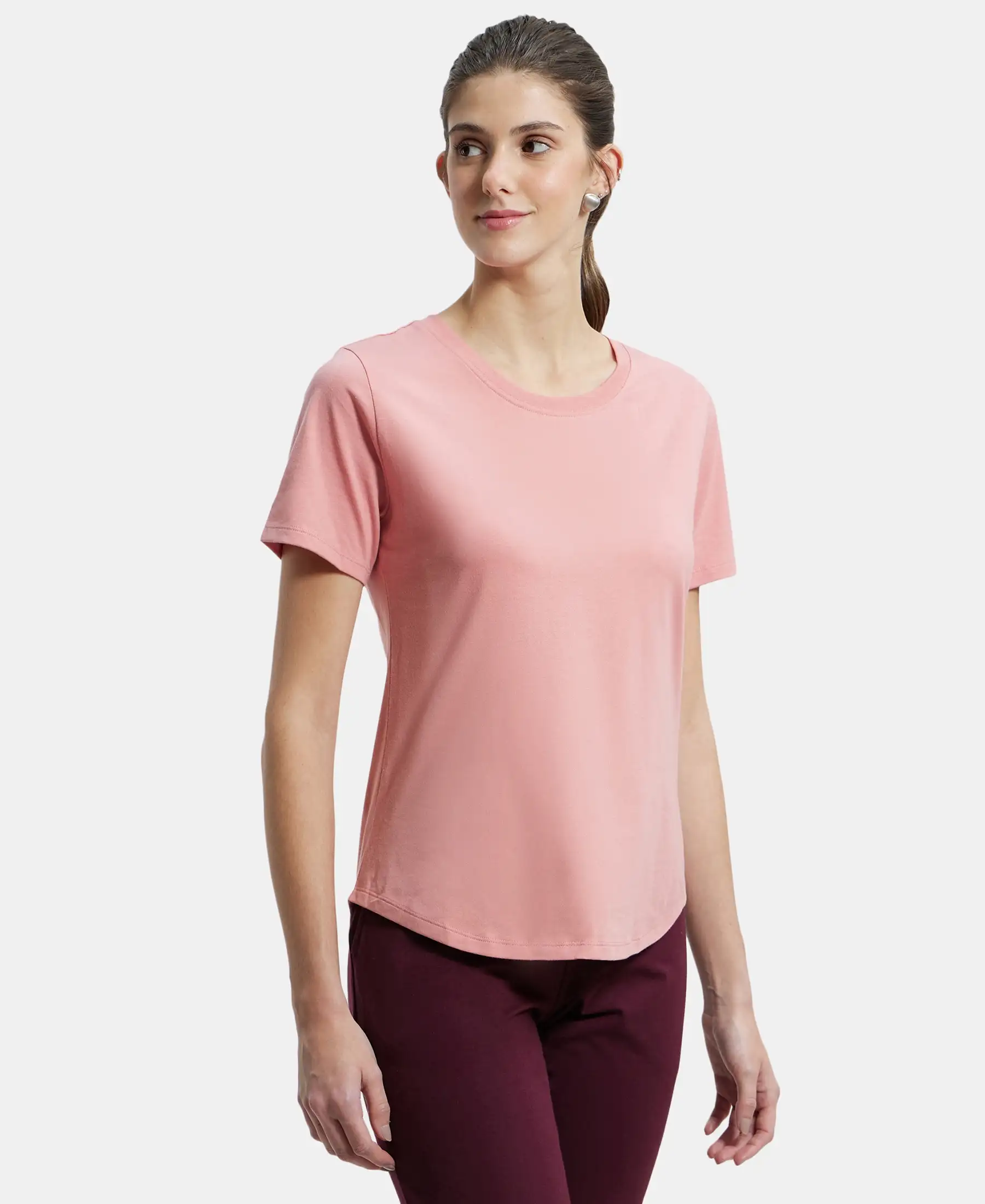 Super Combed Cotton Rich Relaxed Fit Solid Curved Hem Styled Half Sleeve T-Shirt - Brandied Apricot - Image 2