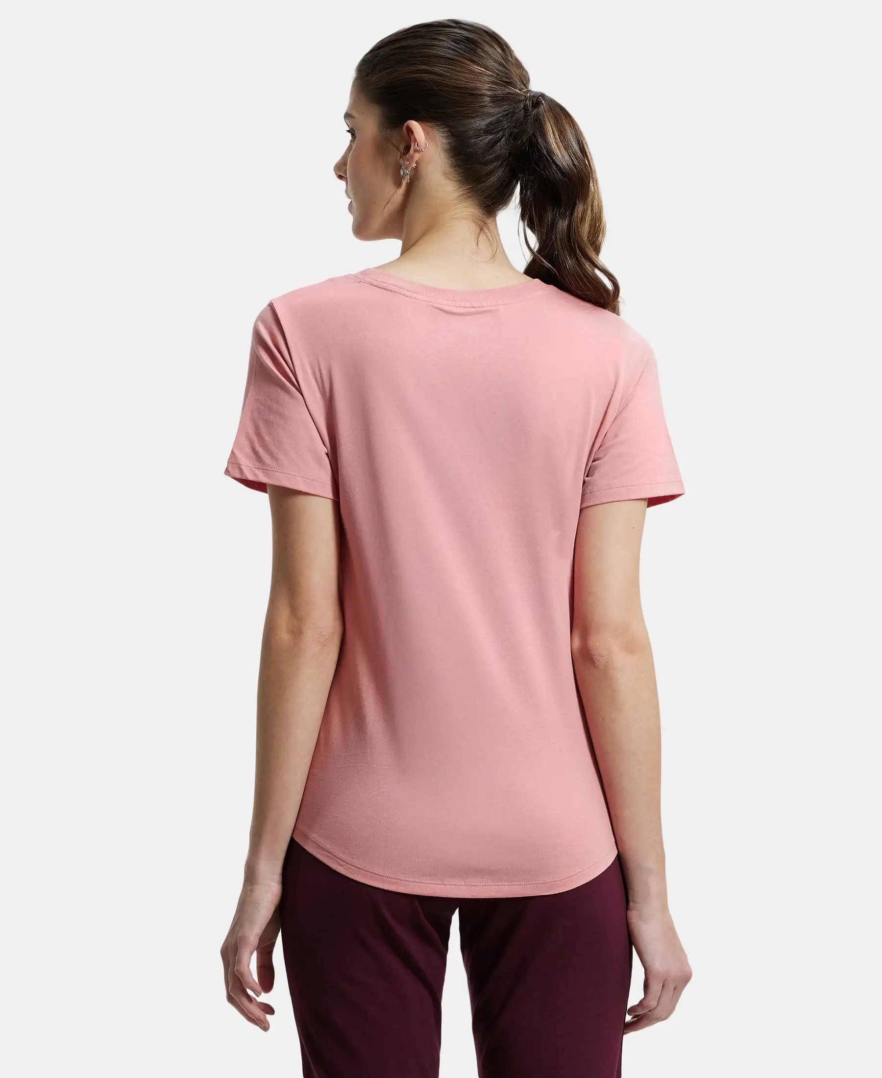 Super Combed Cotton Rich Relaxed Fit Solid Curved Hem Styled Half Sleeve T-Shirt - Brandied Apricot - Image 3