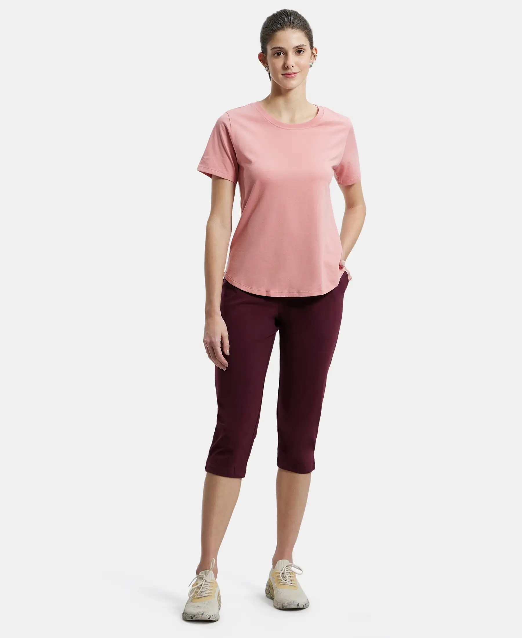 Super Combed Cotton Rich Relaxed Fit Solid Curved Hem Styled Half Sleeve T-Shirt - Brandied Apricot - Image 4