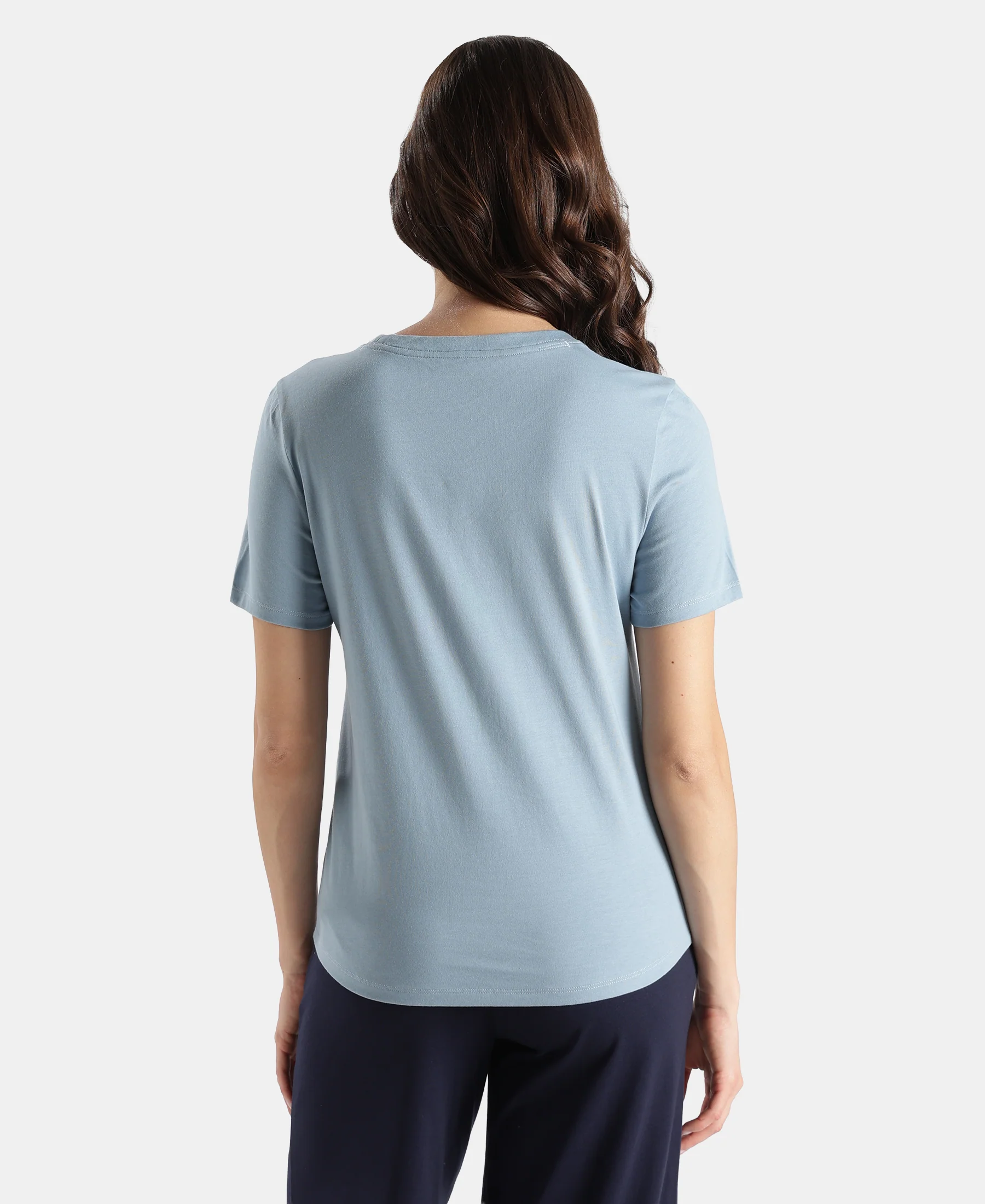 Super Combed Cotton Rich Relaxed Fit Solid Curved Hem Styled Half Sleeve T-Shirt - Mountain Spring - Image 3