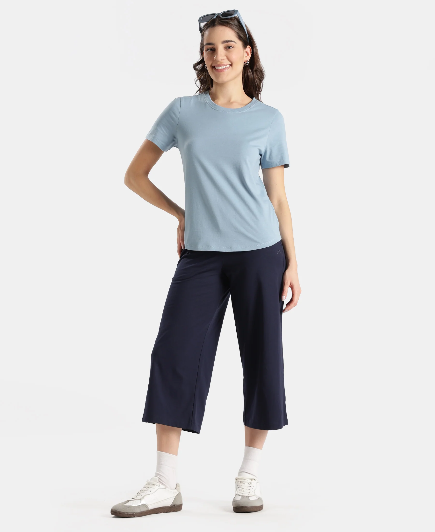 Super Combed Cotton Rich Relaxed Fit Solid Curved Hem Styled Half Sleeve T-Shirt - Mountain Spring - Image 4