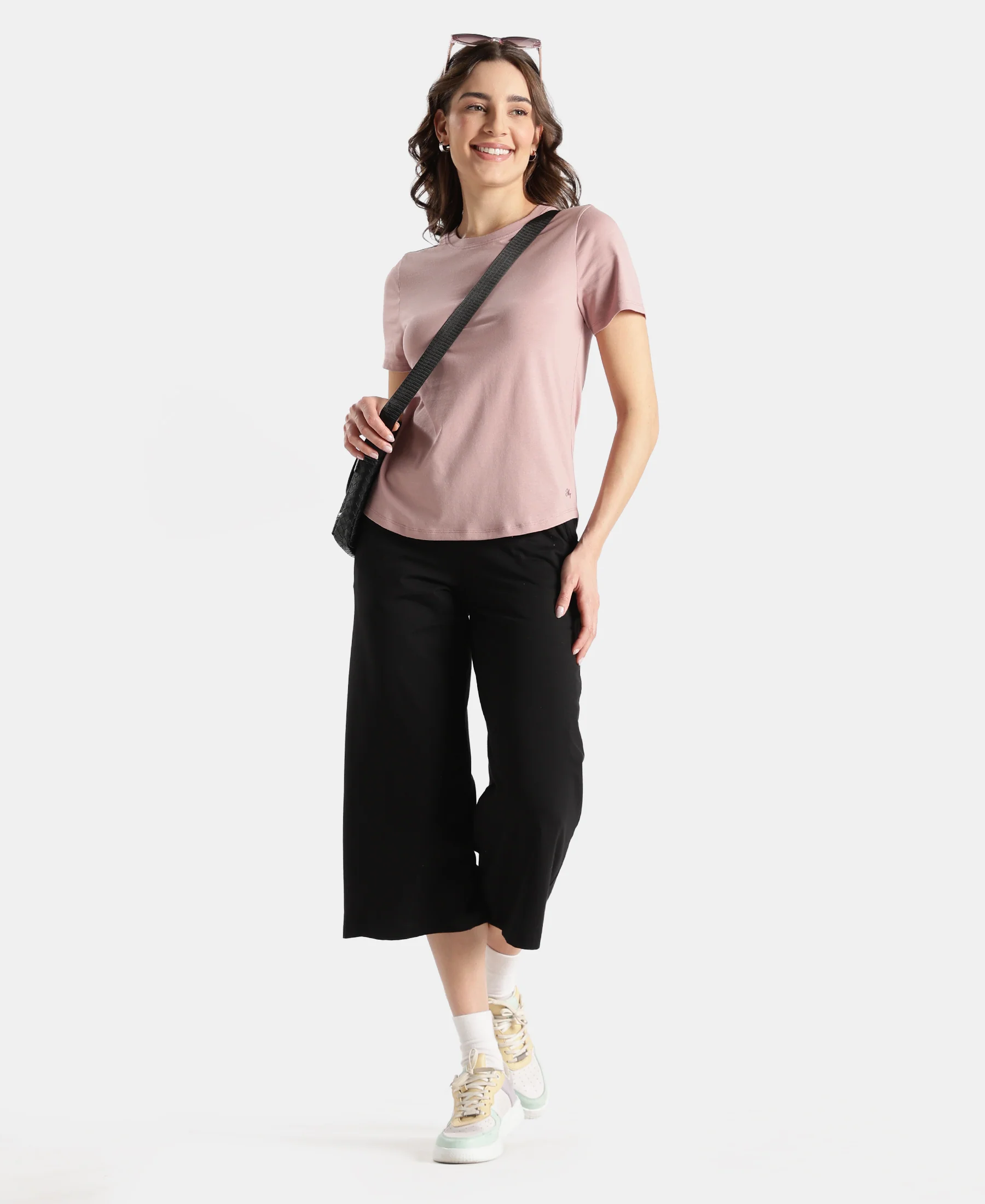 Super Combed Cotton Rich Relaxed Fit Solid Curved Hem Styled Half Sleeve T-Shirt - Woodrose - Image 4