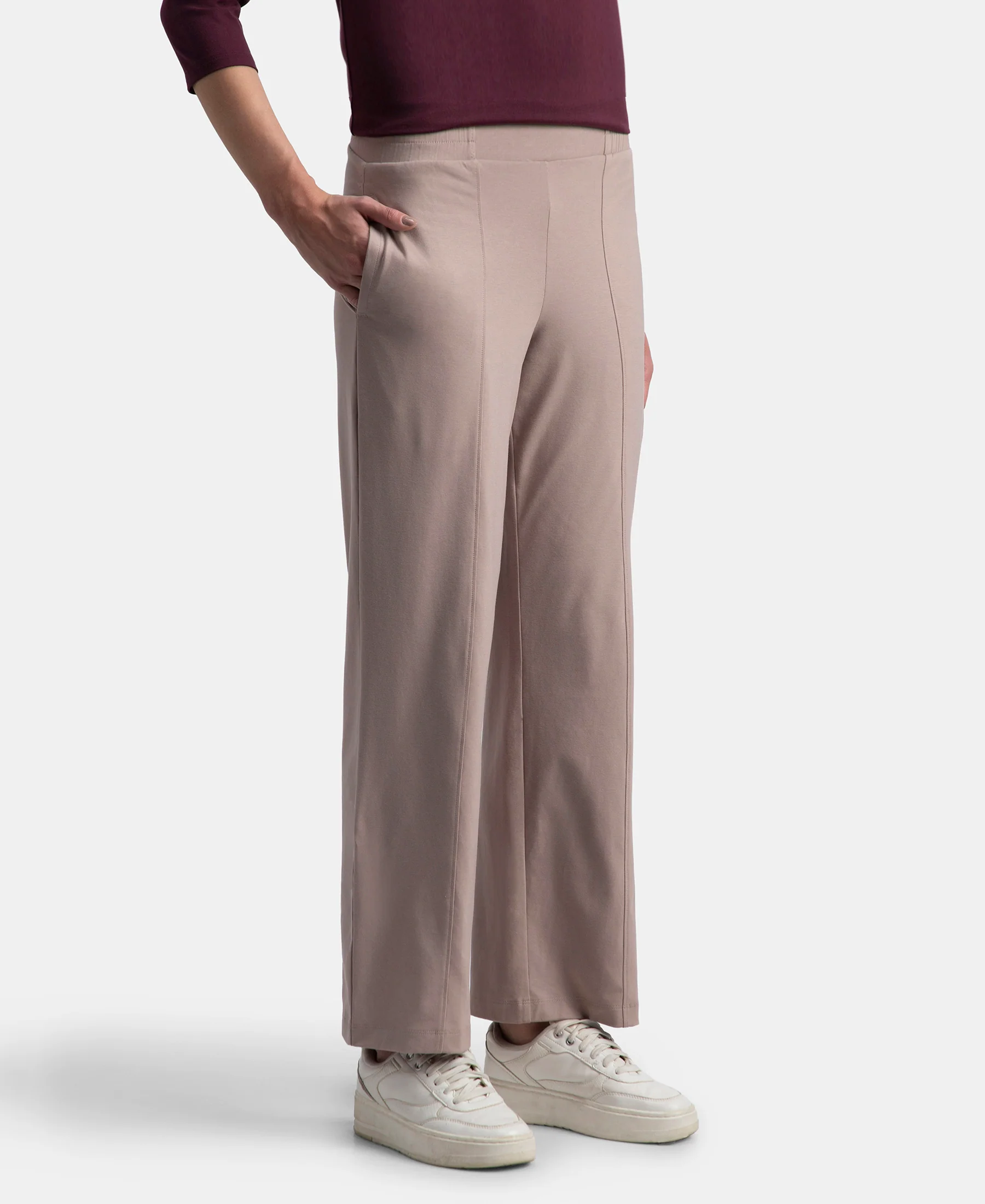 Super Combed Cotton Rich Relaxed Fit Wide Leg Pants with Side Pockets - Mocha - Image 2