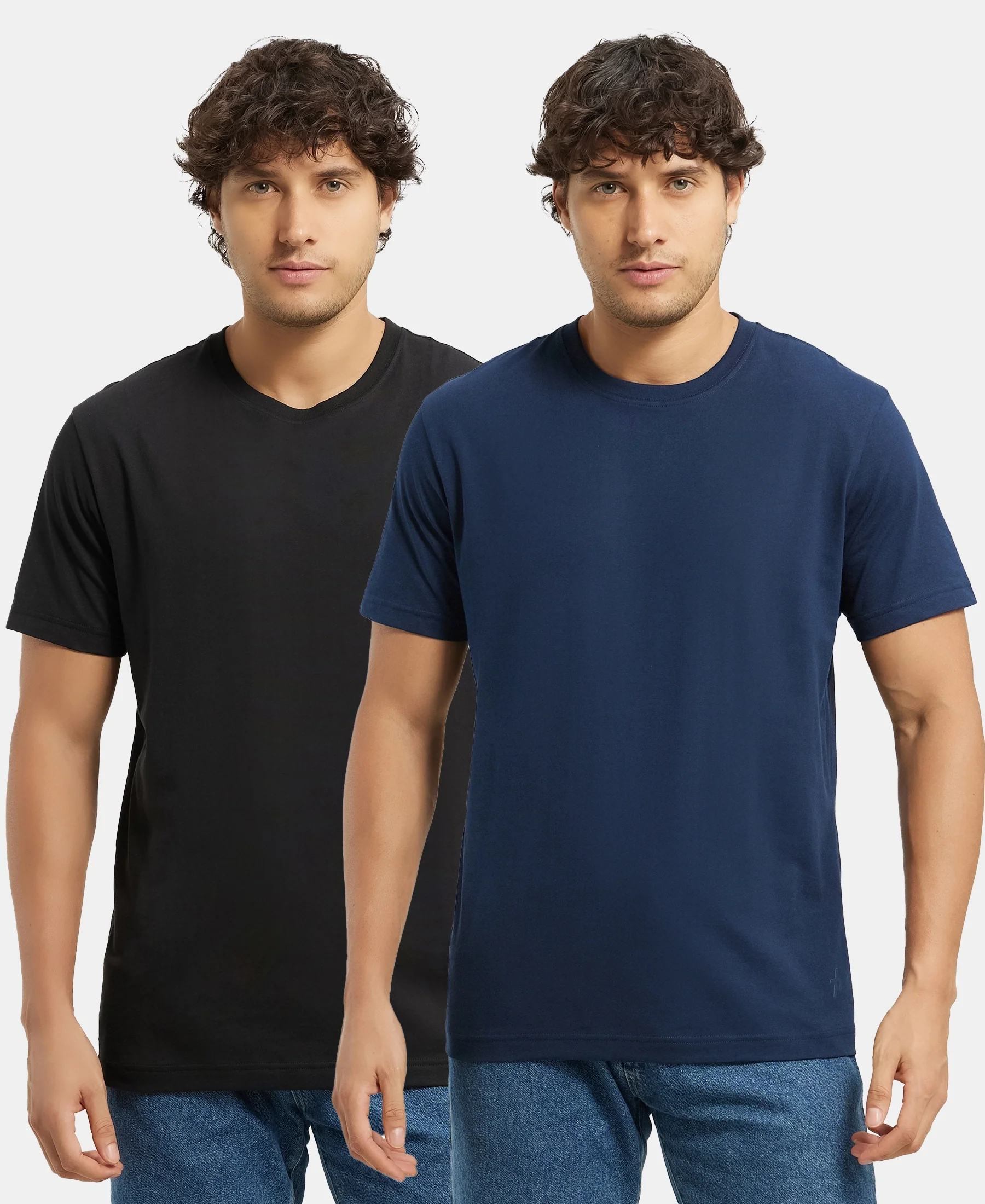 Super Combed Cotton Rich Round Neck Half Sleeve T-Shirt - Black & Navy (Pack of 2)