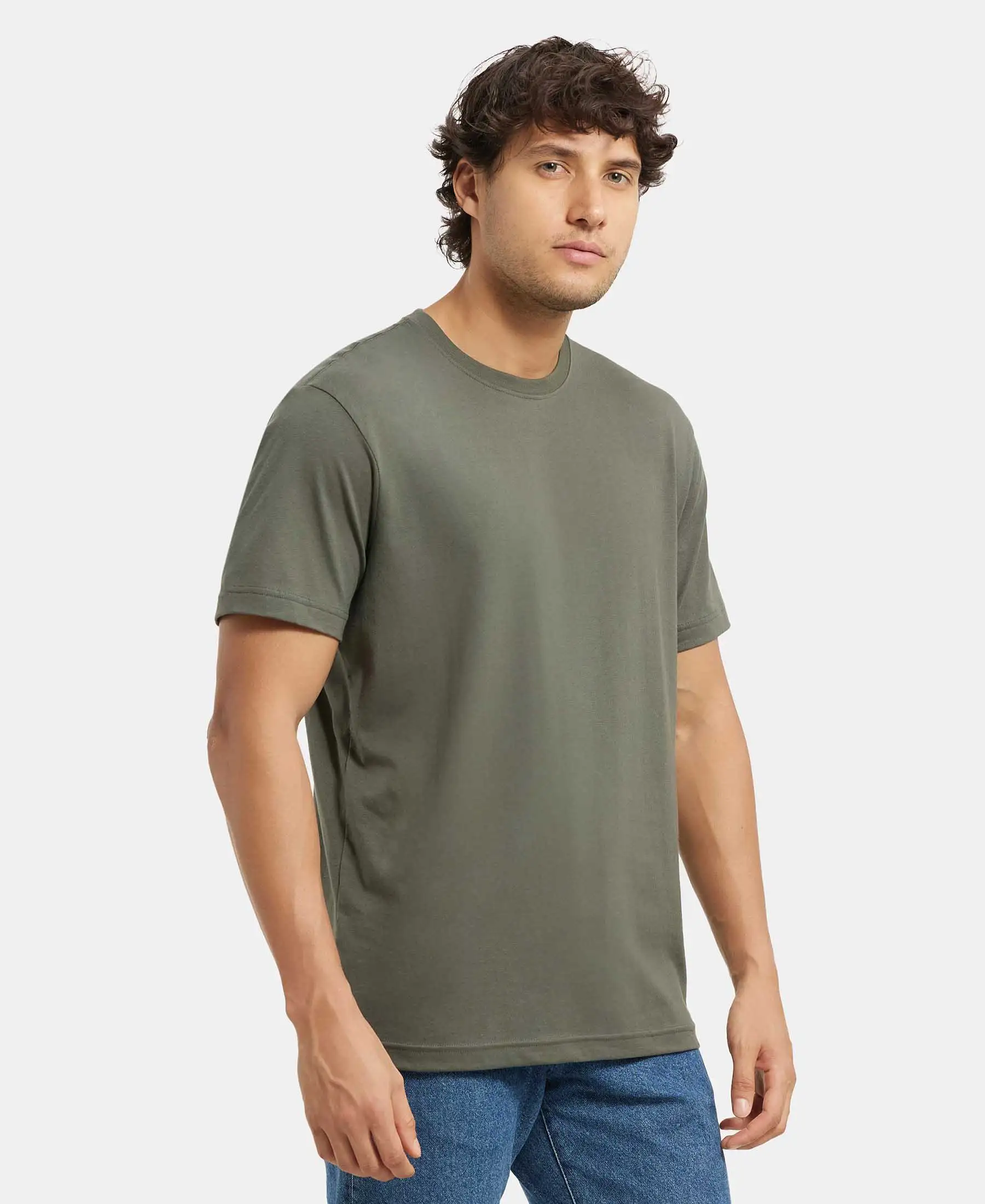 Super Combed Cotton Rich Round Neck Half Sleeve T-Shirt - Deep Olive - Image 2