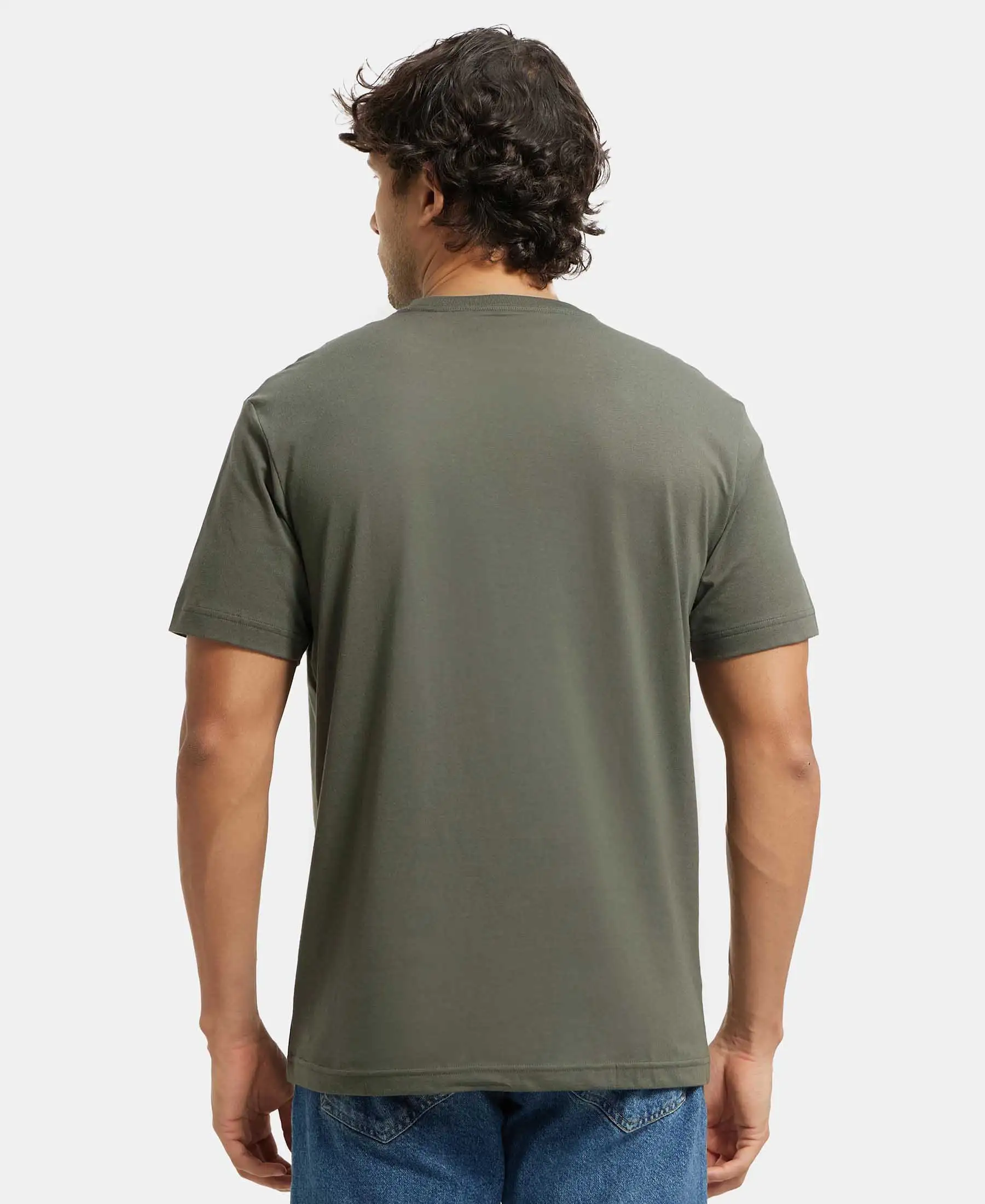 Super Combed Cotton Rich Round Neck Half Sleeve T-Shirt - Deep Olive - Image 3