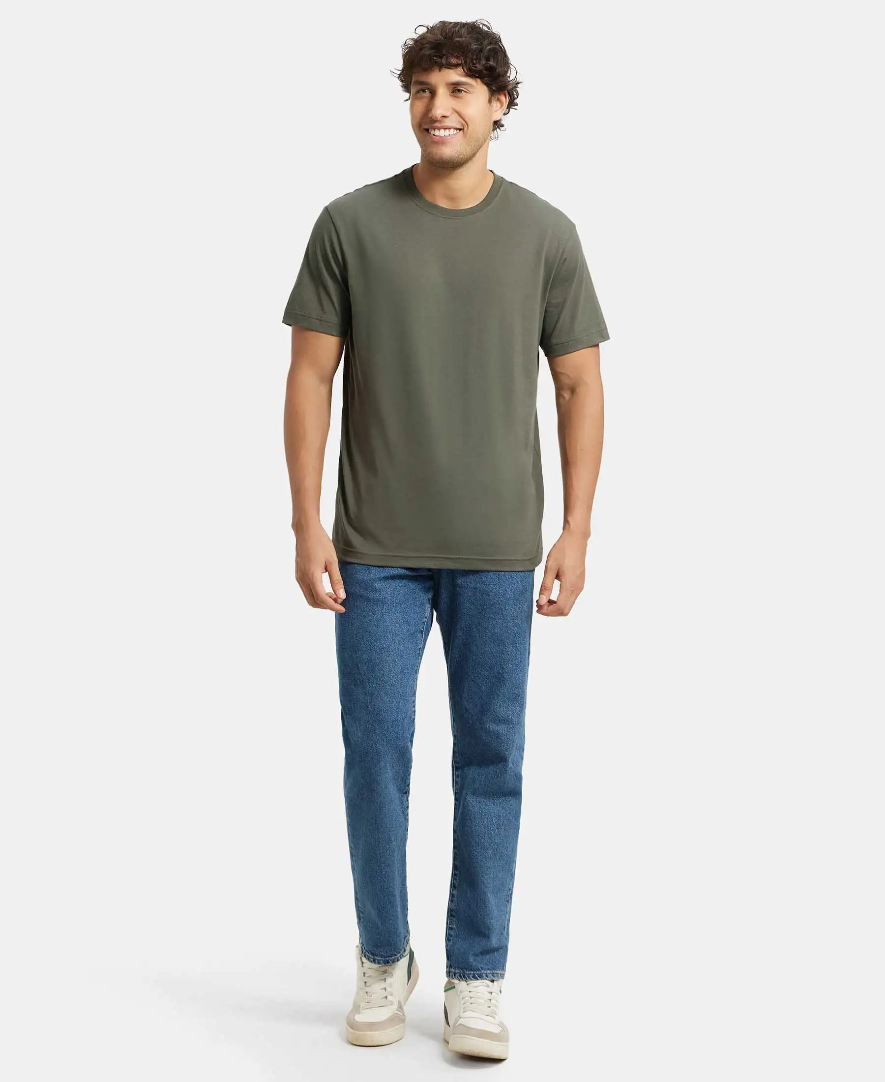 Super Combed Cotton Rich Round Neck Half Sleeve T-Shirt - Deep Olive - Image 4