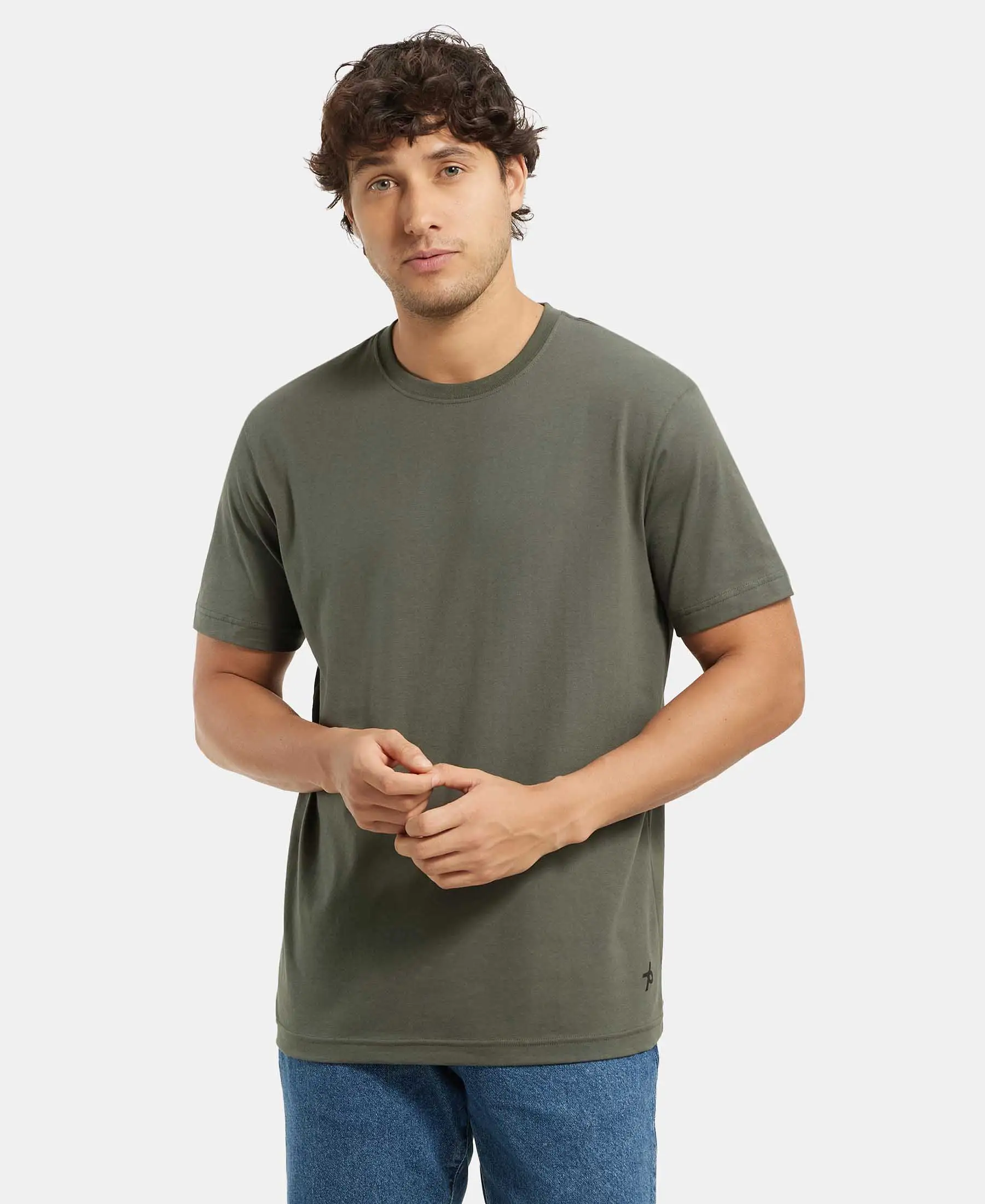 Super Combed Cotton Rich Round Neck Half Sleeve T-Shirt - Deep Olive - Image 5