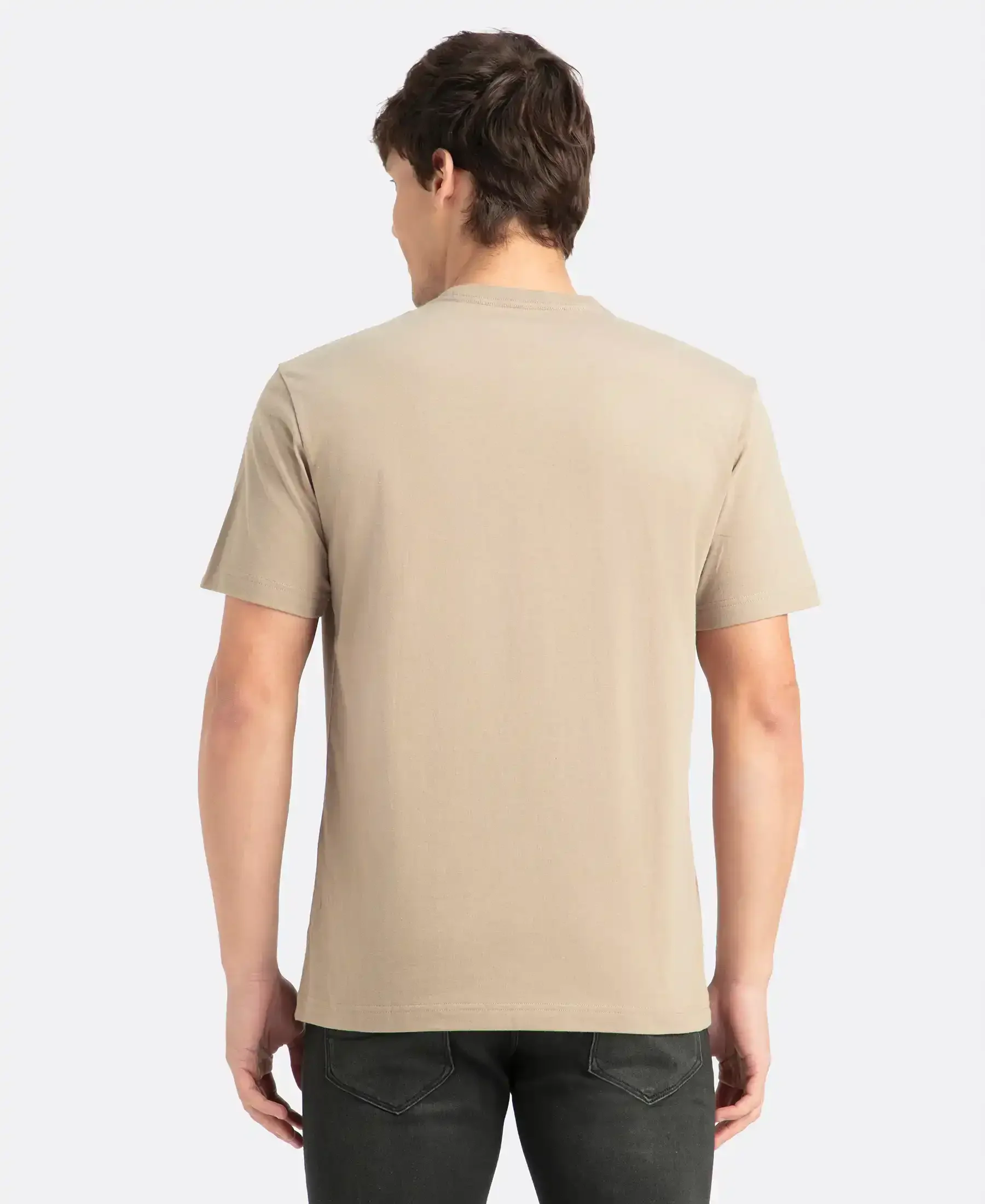 Super Combed Cotton Rich Round Neck Half Sleeve T-Shirt - Desert Taupe - Image 3