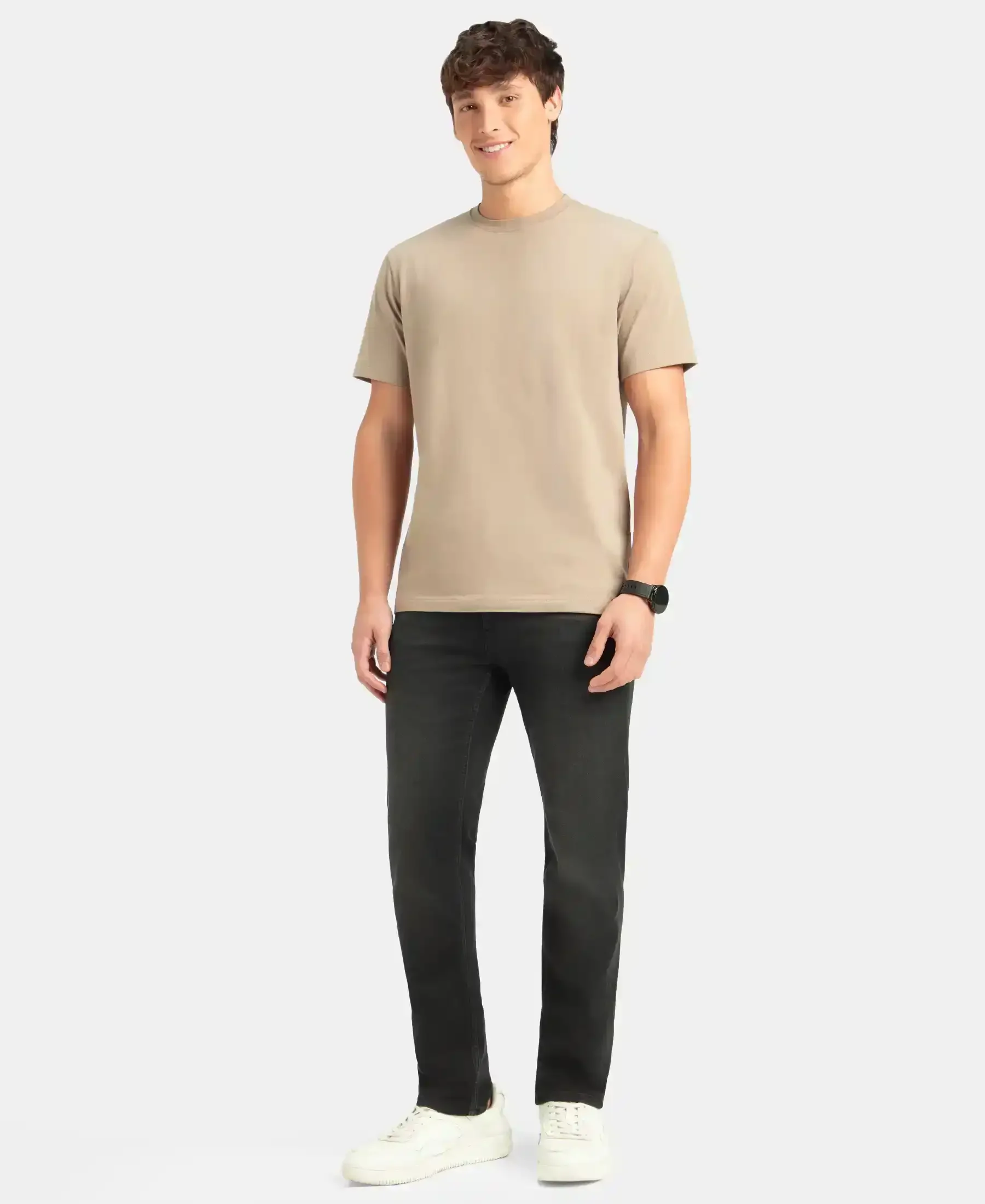 Super Combed Cotton Rich Round Neck Half Sleeve T-Shirt - Desert Taupe - Image 4