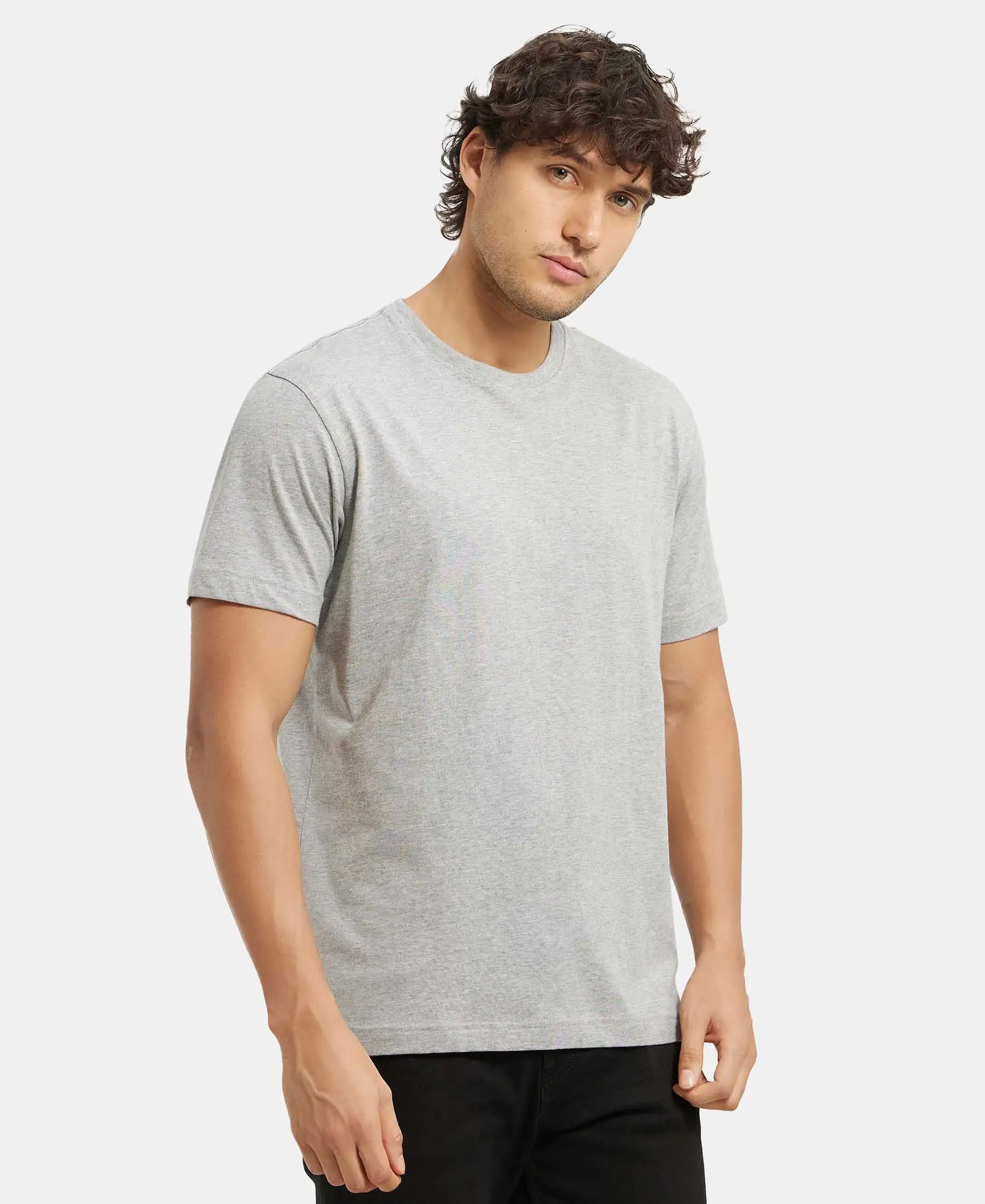 Super Combed Cotton Rich Round Neck Half Sleeve T-Shirt - Grey Melange - Image 2