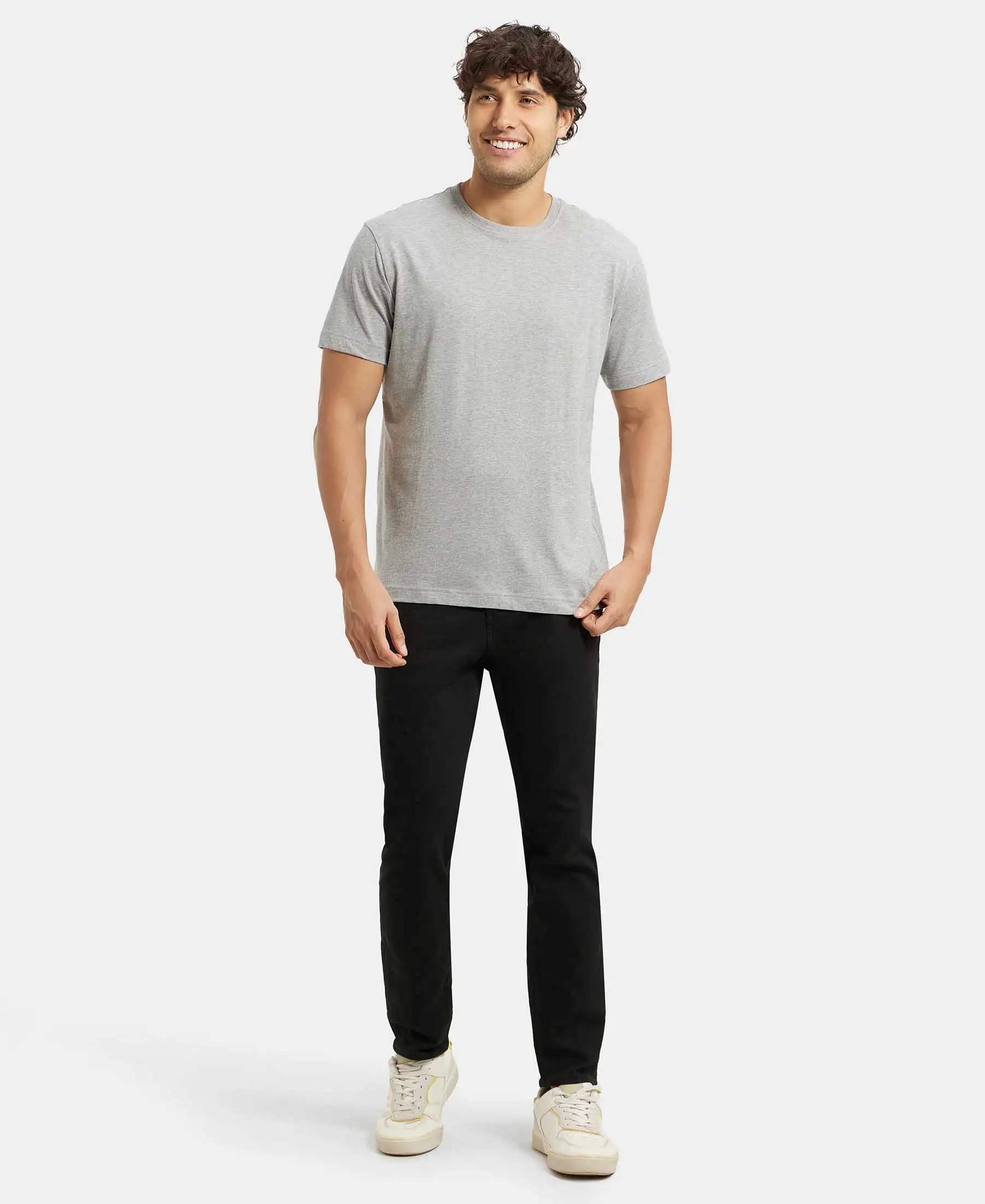 Super Combed Cotton Rich Round Neck Half Sleeve T-Shirt - Grey Melange - Image 4